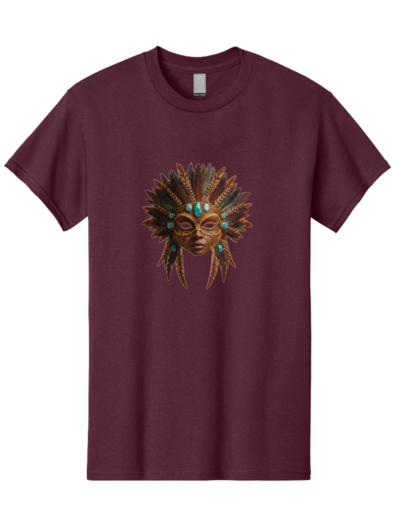 Venetian-Mask-1 Men'S Graphic Tee, 100% Cotton, Comfortable Casual Summer Wear, Machine Washable, Golden Mask, Feathered Headdress, Blue Jewels, Mysterious, Elegant, Luxury, Masquerade, Decorative, Ornate, Intricate Bad888 13