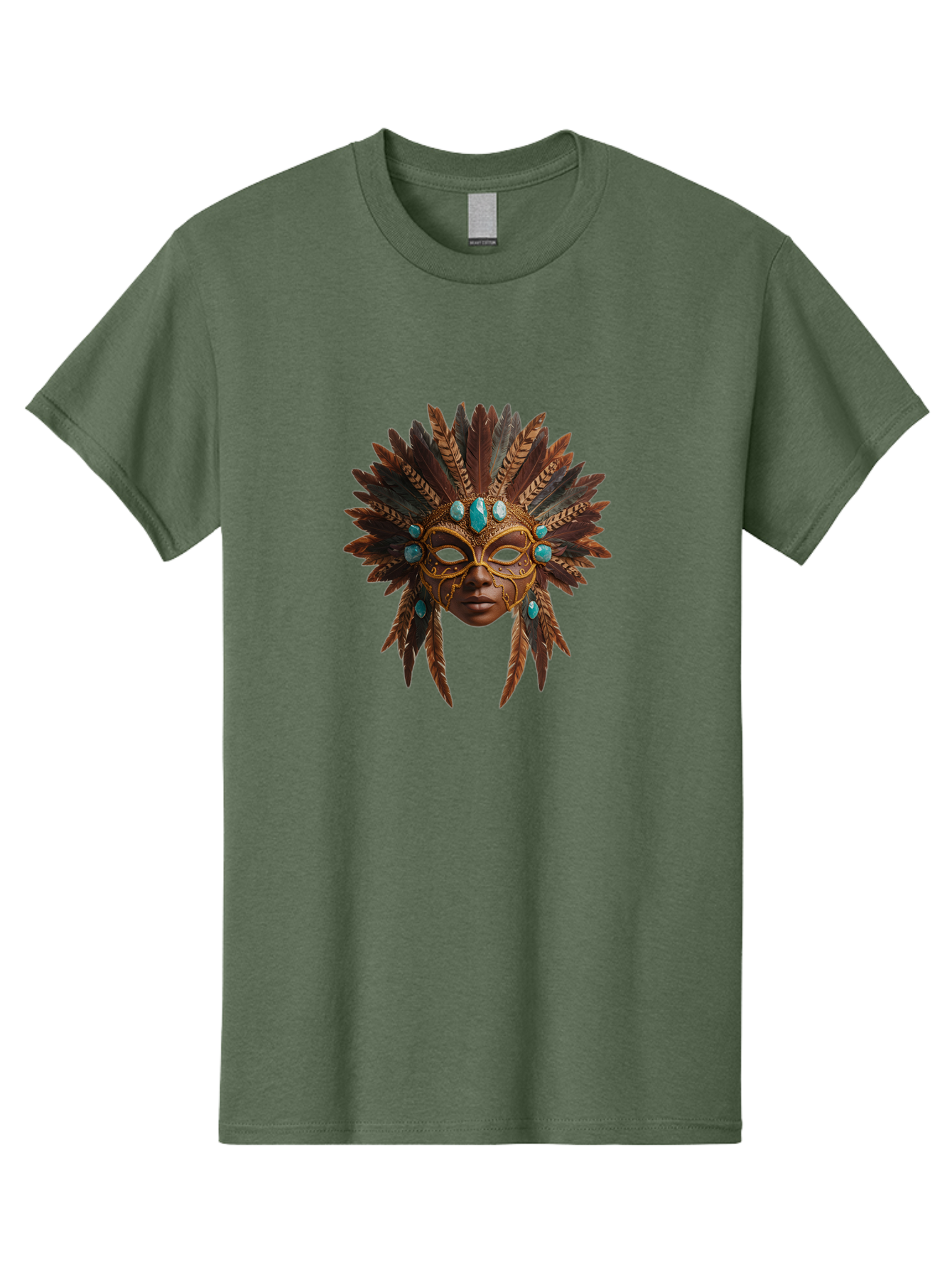 Venetian-Mask-1 Men'S Graphic Tee, 100% Cotton, Comfortable Casual Summer Wear, Machine Washable, Golden Mask, Feathered Headdress, Blue Jewels, Mysterious, Elegant, Luxury, Masquerade, Decorative, Ornate, Intricate Bad888 8