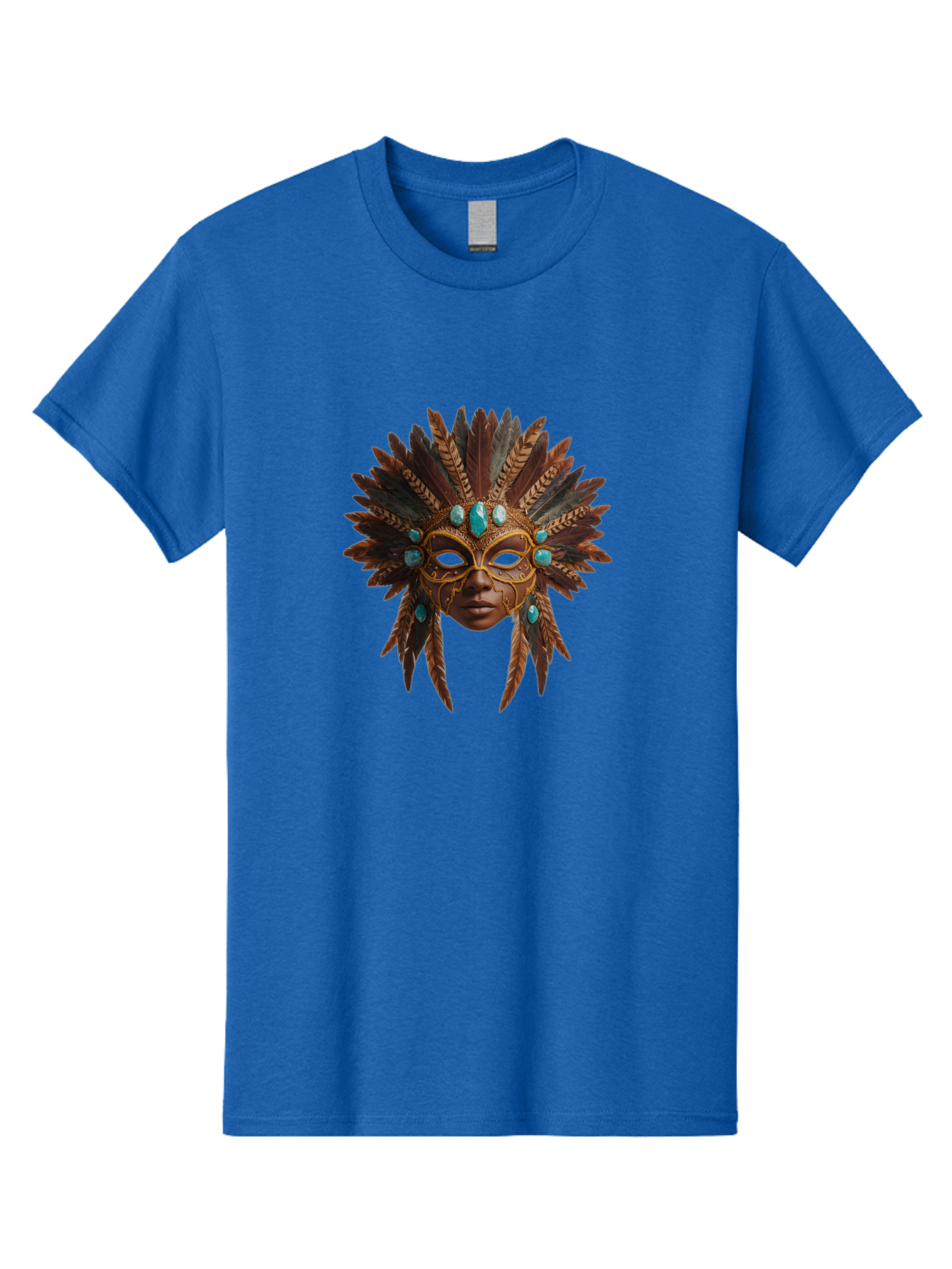 Venetian-Mask-1 Men'S Graphic Tee, 100% Cotton, Comfortable Casual Summer Wear, Machine Washable, Golden Mask, Feathered Headdress, Blue Jewels, Mysterious, Elegant, Luxury, Masquerade, Decorative, Ornate, Intricate Bad888 10