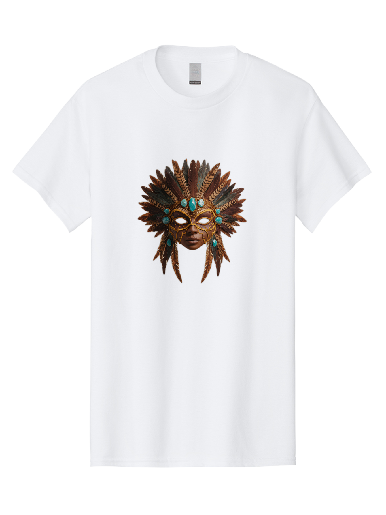 Venetian-Mask-1 Men'S Graphic Tee, 100% Cotton, Comfortable Casual Summer Wear, Machine Washable, Golden Mask, Feathered Headdress, Blue Jewels, Mysterious, Elegant, Luxury, Masquerade, Decorative, Ornate, Intricate Bad888 5