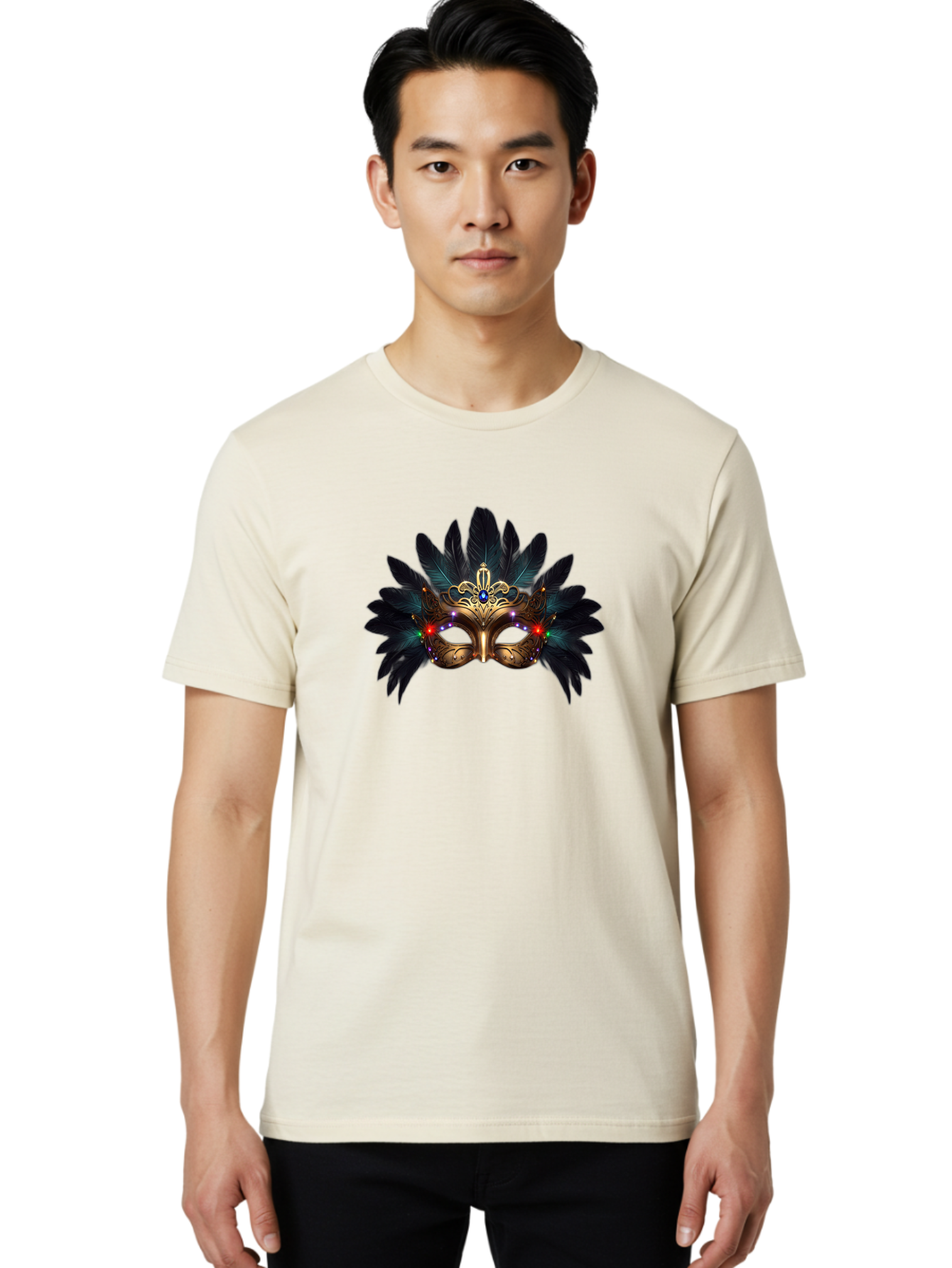 Venetian-Mask-2 Men'S Graphic Tee, 100% Cotton, Comfortable Casual Summer Wear, Machine Washable, Golden Mask, Venetian Mask, Carnival Attire, Masquerade Ball, Decorative Feathers, Gemstone Embellishments, Festive Accessories, Bad889 26