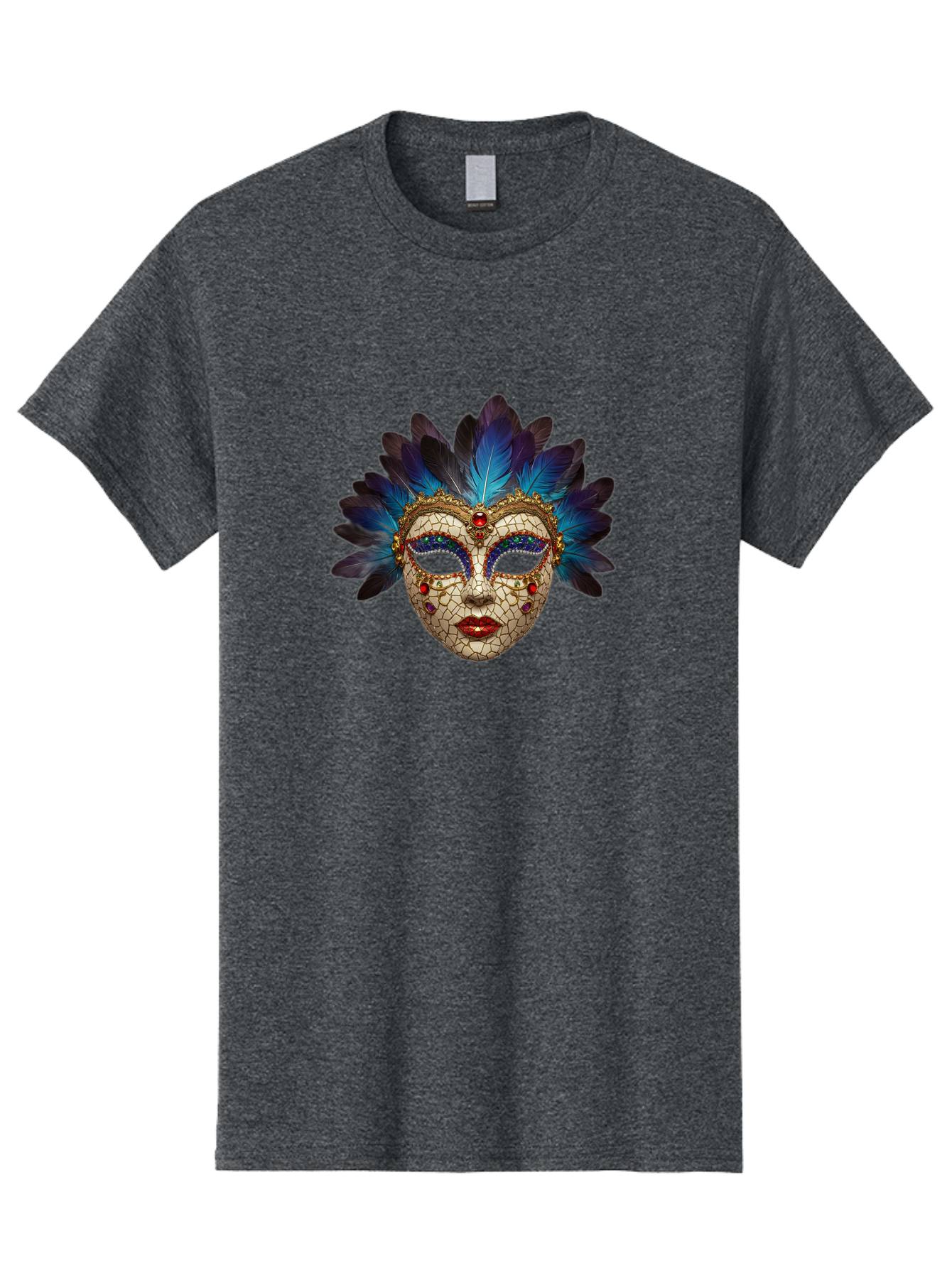Venetian-Mask-3 Men'S Graphic Tee, 100% Cotton, Comfortable Casual Summer Wear, Machine Washable, Masquerade Ball, Venetian Mask, Luxury Fashion, Gold Accents, Red Lips, Rhinestones, Blue Feathers, Dramatic Design, Mysterious Allure, Bad890 4
