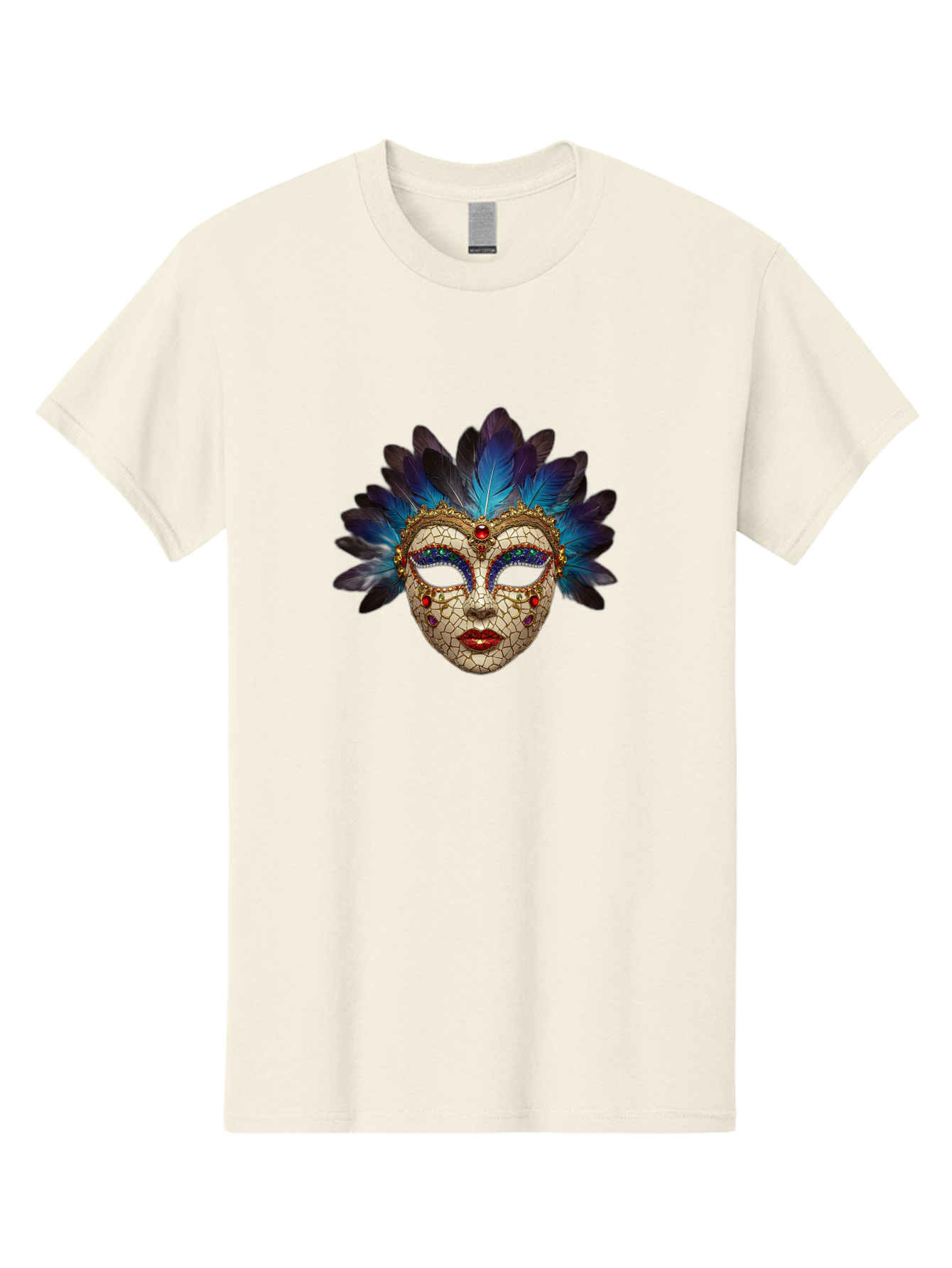 Venetian-Mask-3 Men'S Graphic Tee, 100% Cotton, Comfortable Casual Summer Wear, Machine Washable, Masquerade Ball, Venetian Mask, Luxury Fashion, Gold Accents, Red Lips, Rhinestones, Blue Feathers, Dramatic Design, Mysterious Allure, Bad890 3