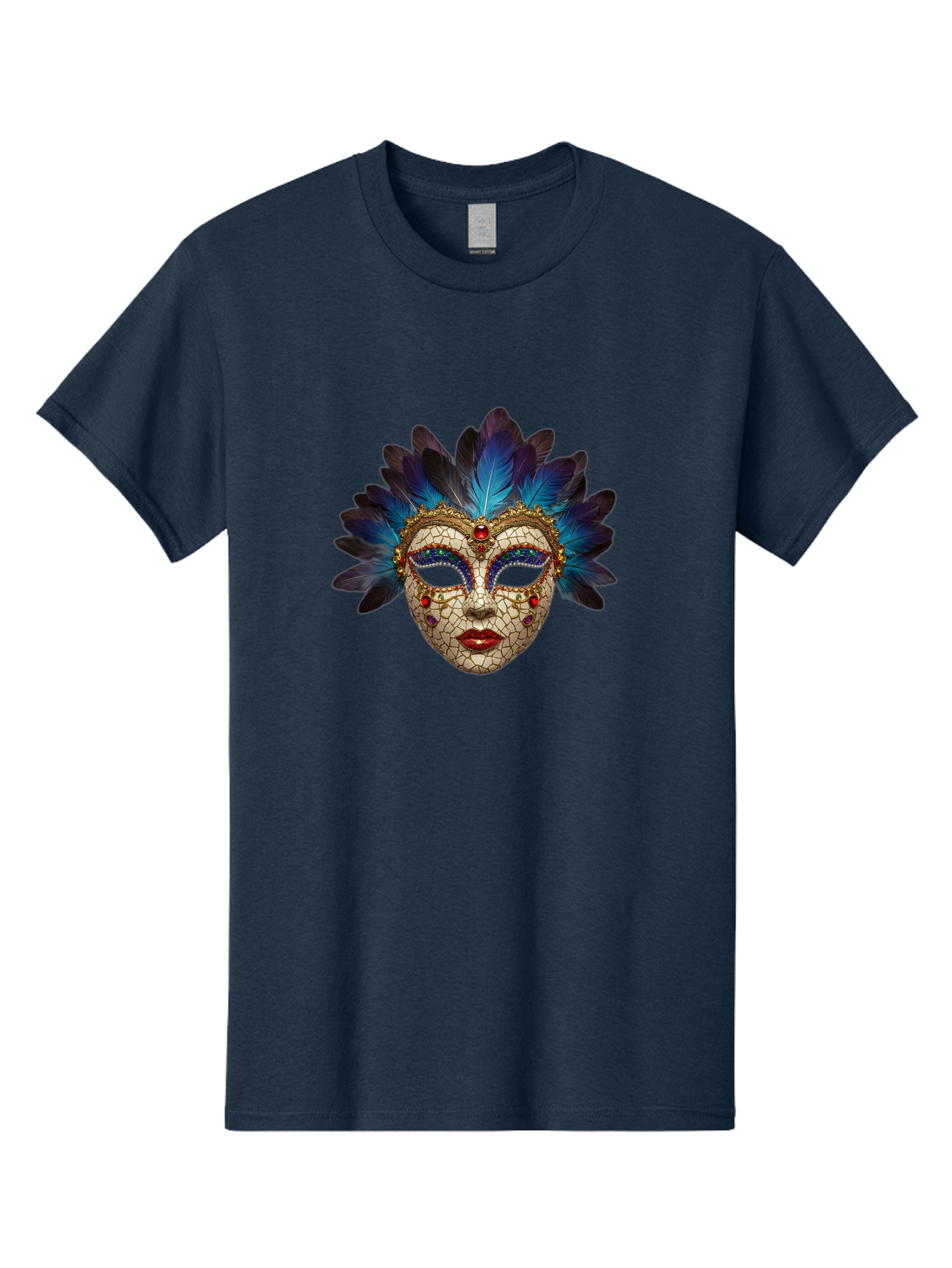 Venetian-Mask-3 Men'S Graphic Tee, 100% Cotton, Comfortable Casual Summer Wear, Machine Washable, Masquerade Ball, Venetian Mask, Luxury Fashion, Gold Accents, Red Lips, Rhinestones, Blue Feathers, Dramatic Design, Mysterious Allure, Bad890 6