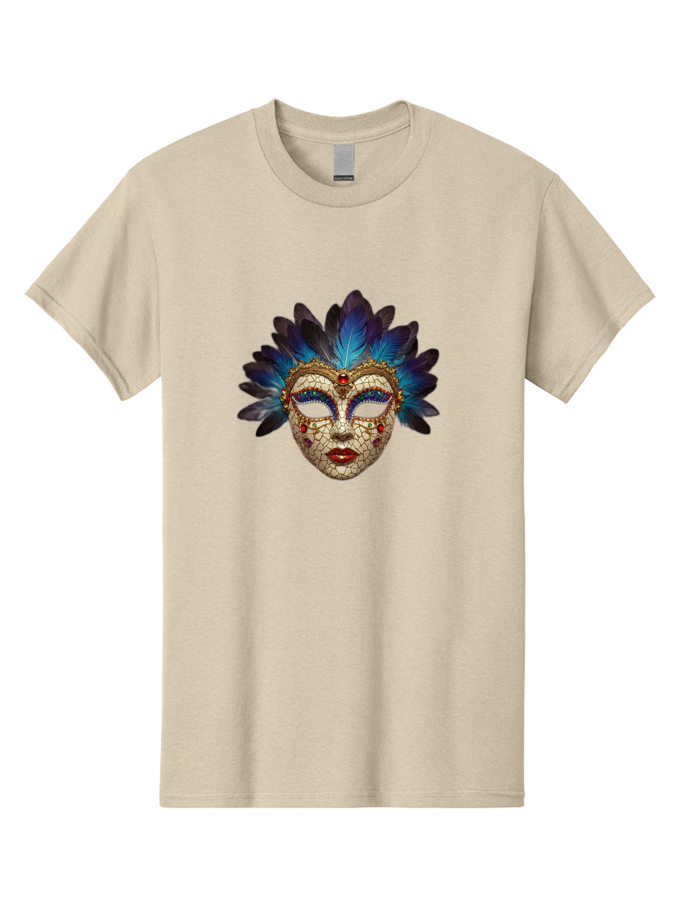 Venetian-Mask-3 Men'S Graphic Tee, 100% Cotton, Comfortable Casual Summer Wear, Machine Washable, Masquerade Ball, Venetian Mask, Luxury Fashion, Gold Accents, Red Lips, Rhinestones, Blue Feathers, Dramatic Design, Mysterious Allure, Bad890 9