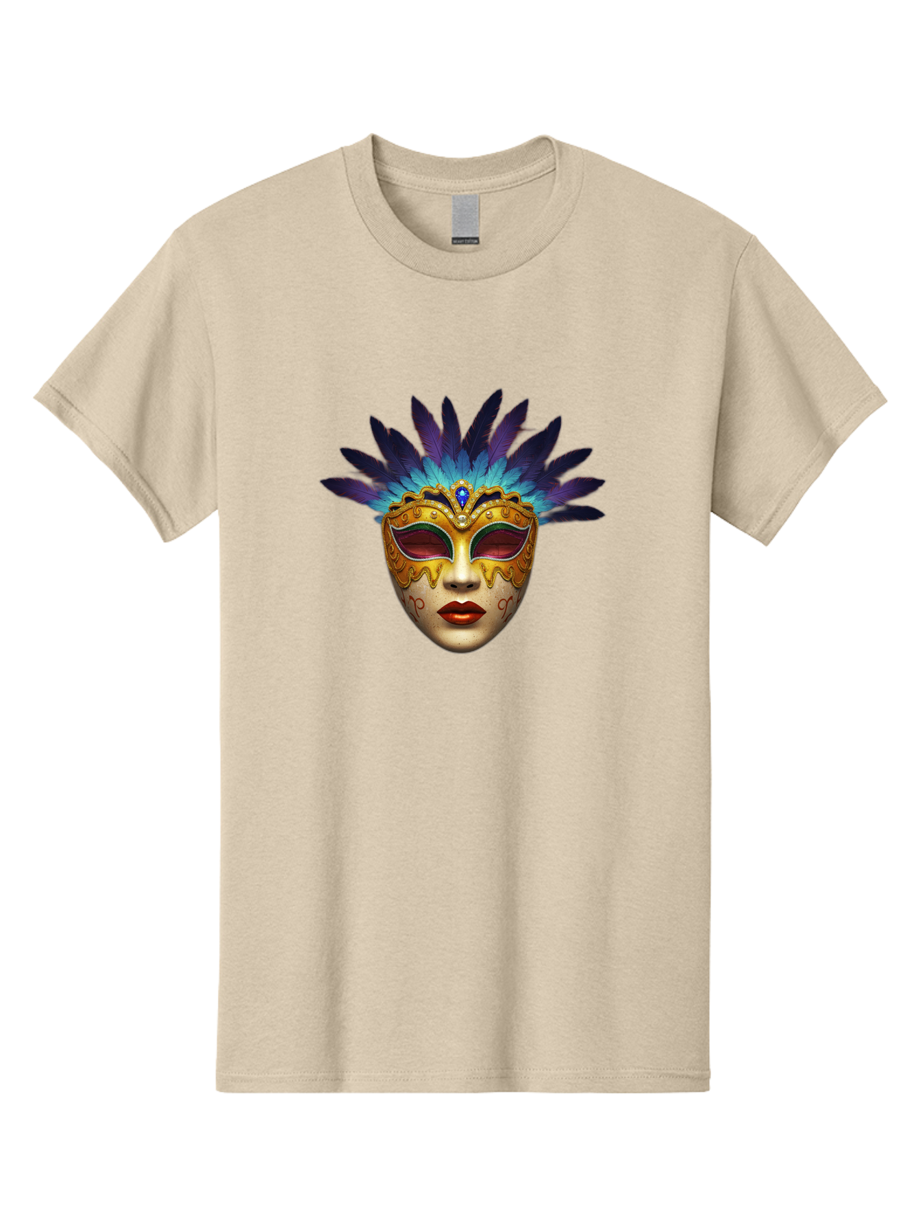 Venetian-Mask-4 Men'S Graphic Tee, 100% Cotton, Comfortable Casual Summer Wear, Machine Washable, Golden Venetian Mask, Mask With Feathers, Purple And Blue Feathers, Golden Decoration, Red Lips, Carnival Mask, Masquerade Ball, Mysterious Mask Bad891 11