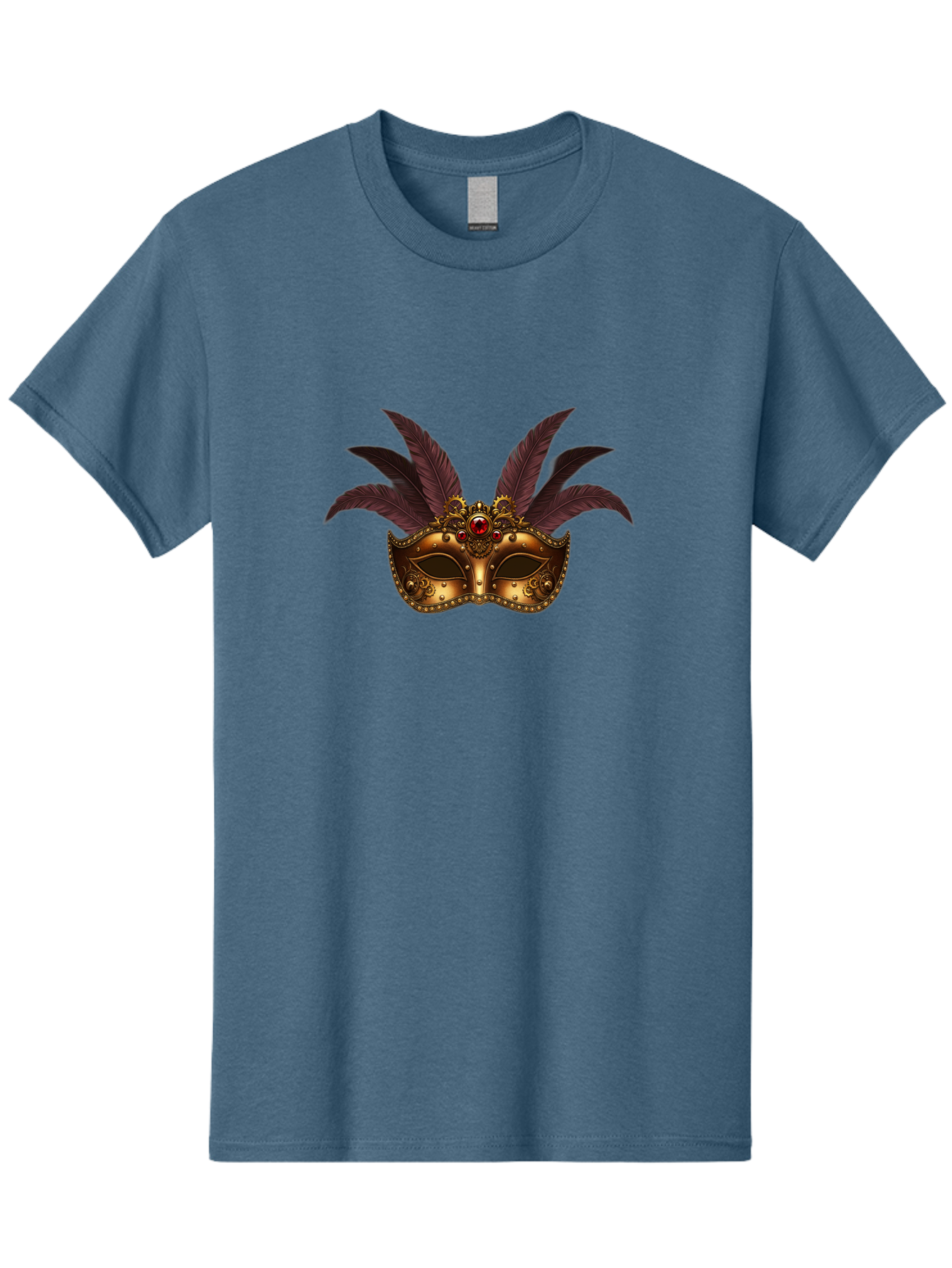 Venetian-Mask Men'S Graphic Tee, 100% Cotton, Comfortable Casual Summer Wear, Machine Washable, Golden Mask With Feathers, Venetian Mask, Carnival Mask, Red Jewel, Luxurious Design, Decorative Mask, Masquerade Ball Bad893 12