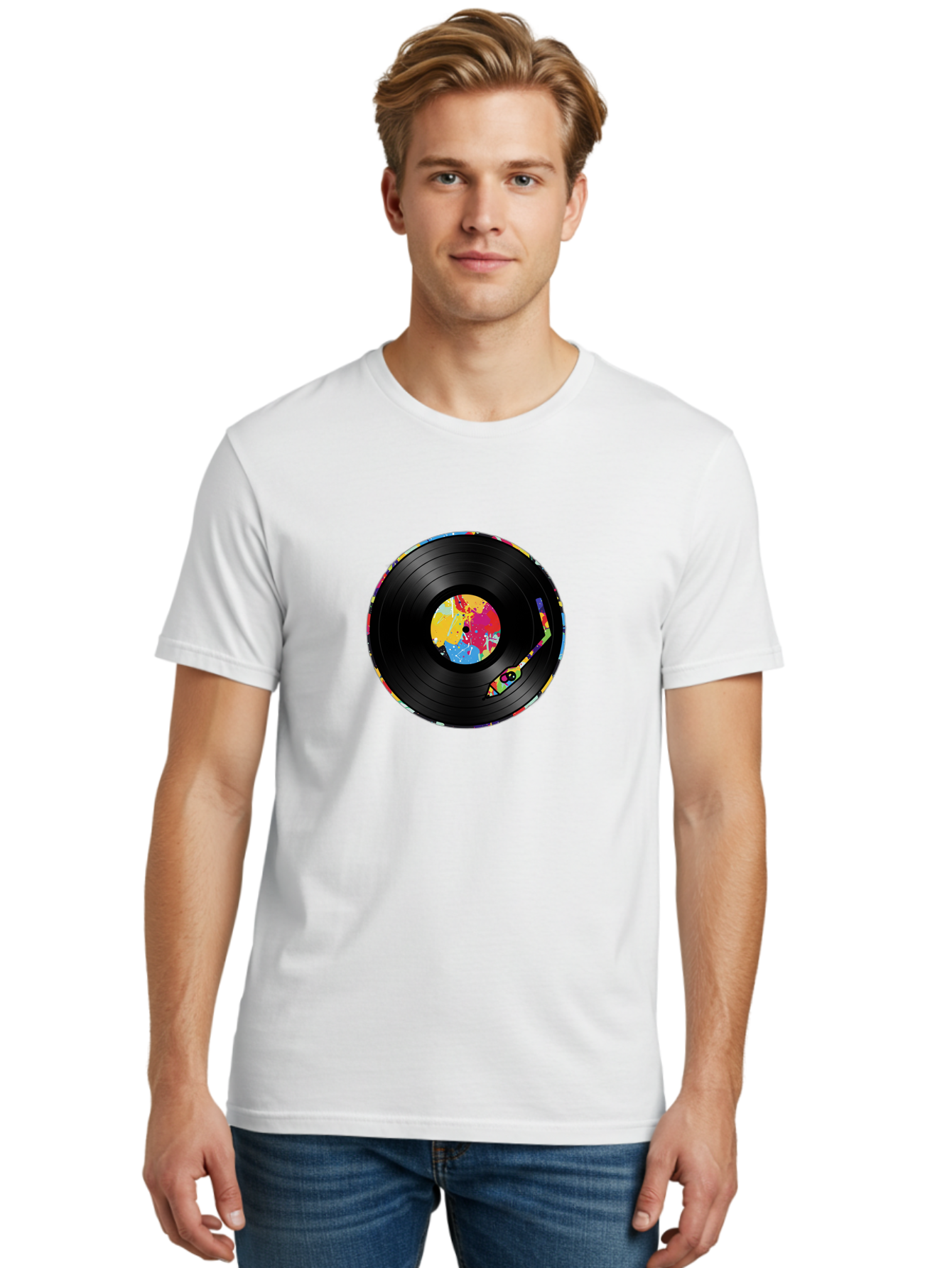Vinyl-Record-3 Men'S Graphic Tee, 100% Cotton, Comfortable Casual Summer Wear, Machine Washable, Vinyl Record, Colorful Label, Music Art, Paint Splatter Design, Album Cover, Music Lover, Retro Vibe, Record Collector Bad898 29