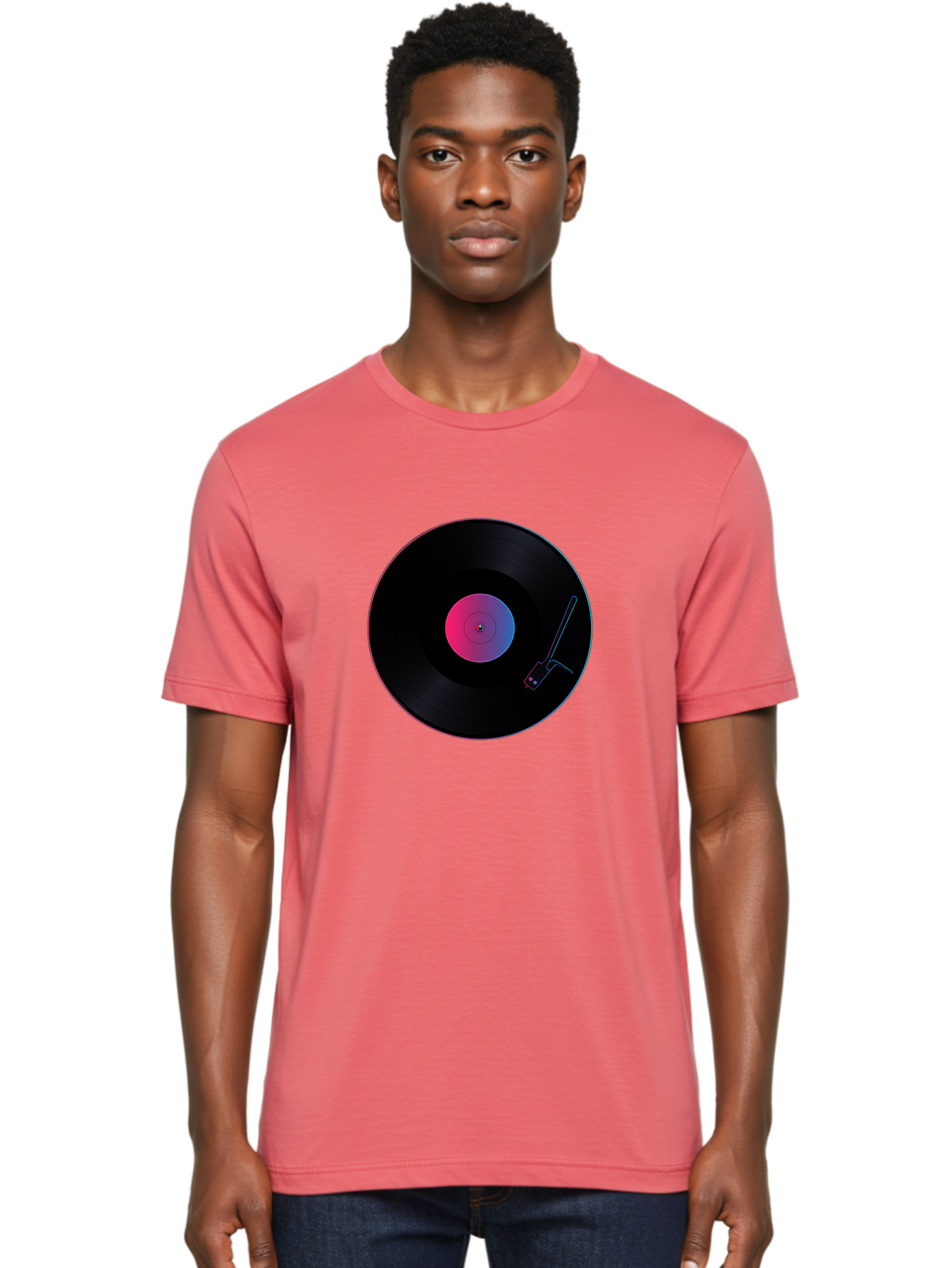 Vinyl-Record-Player Men'S Graphic Tee, 100% Cotton, Comfortable Casual Summer Wear, Machine Washable, Vinyl Record, Record Player, Music Lover, Dj Culture, Retro Vibe, Black Vinyl, Neon Glow, Music Nostalgia, Vinyl Collection, Turntable Art Bad903 22