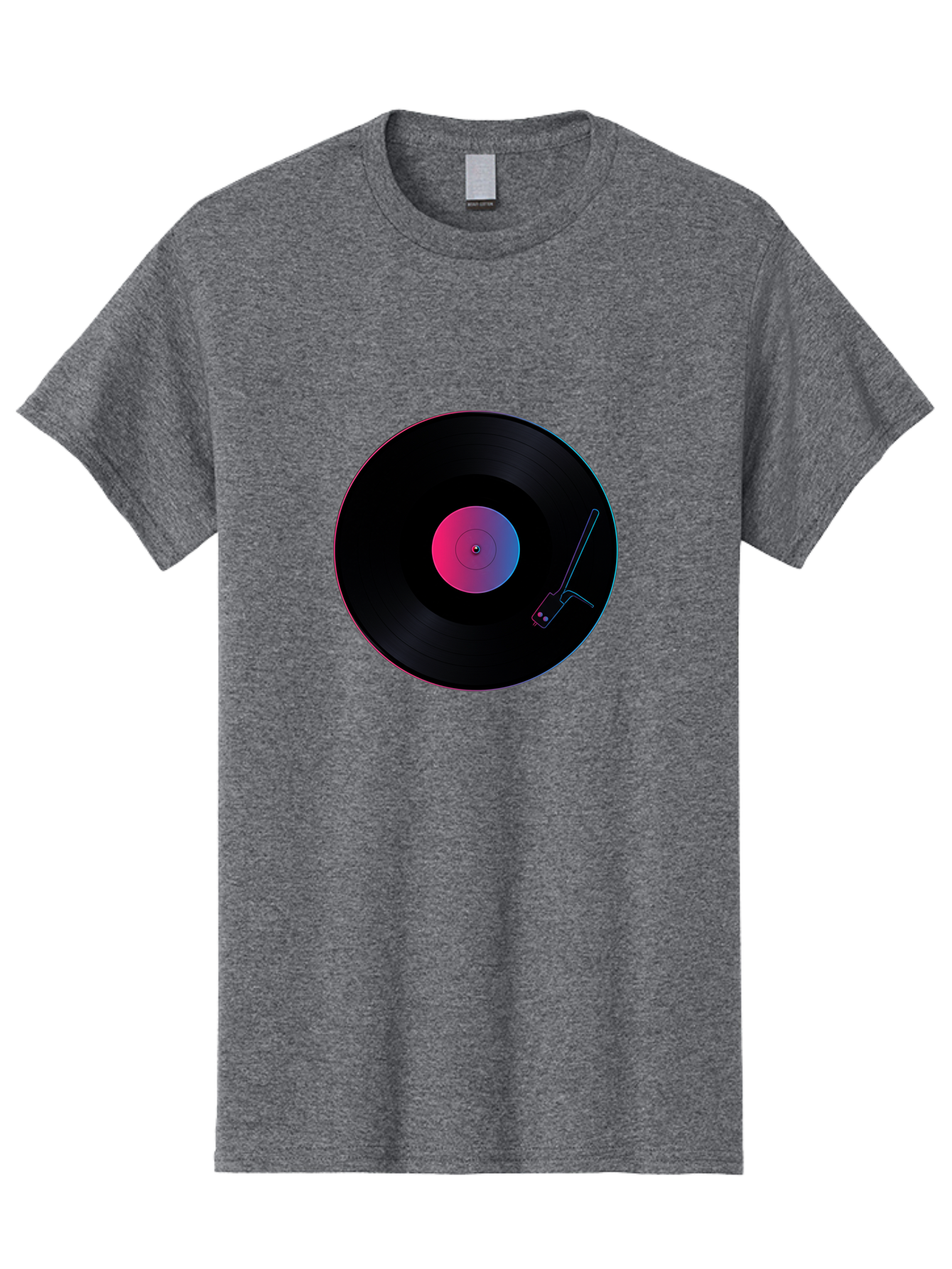 Vinyl-Record-Player Men'S Graphic Tee, 100% Cotton, Comfortable Casual Summer Wear, Machine Washable, Vinyl Record, Record Player, Music Lover, Dj Culture, Retro Vibe, Black Vinyl, Neon Glow, Music Nostalgia, Vinyl Collection, Turntable Art Bad903 2