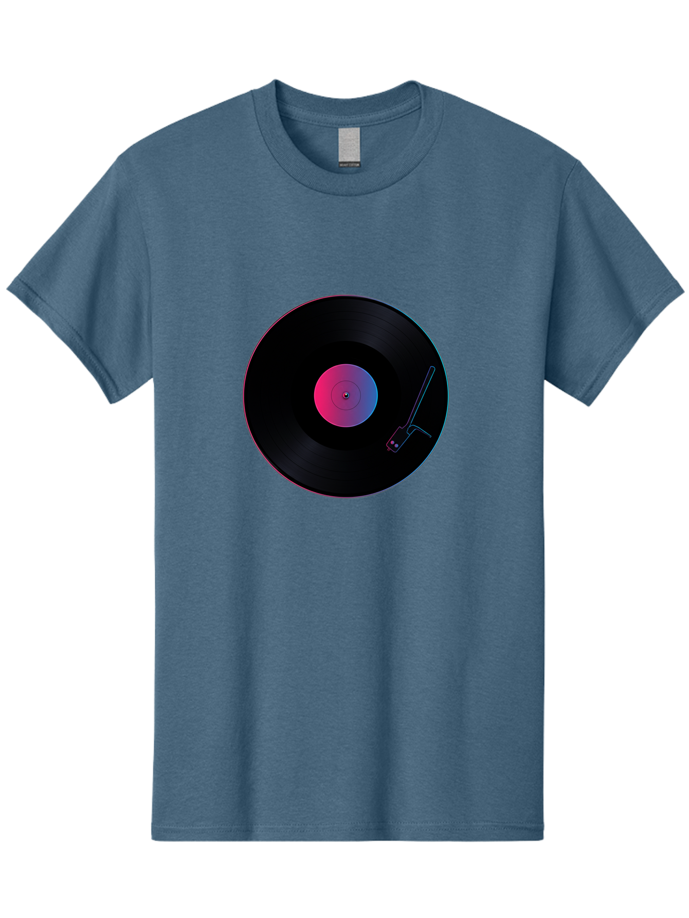 Vinyl-Record-Player Men'S Graphic Tee, 100% Cotton, Comfortable Casual Summer Wear, Machine Washable, Vinyl Record, Record Player, Music Lover, Dj Culture, Retro Vibe, Black Vinyl, Neon Glow, Music Nostalgia, Vinyl Collection, Turntable Art Bad903 4