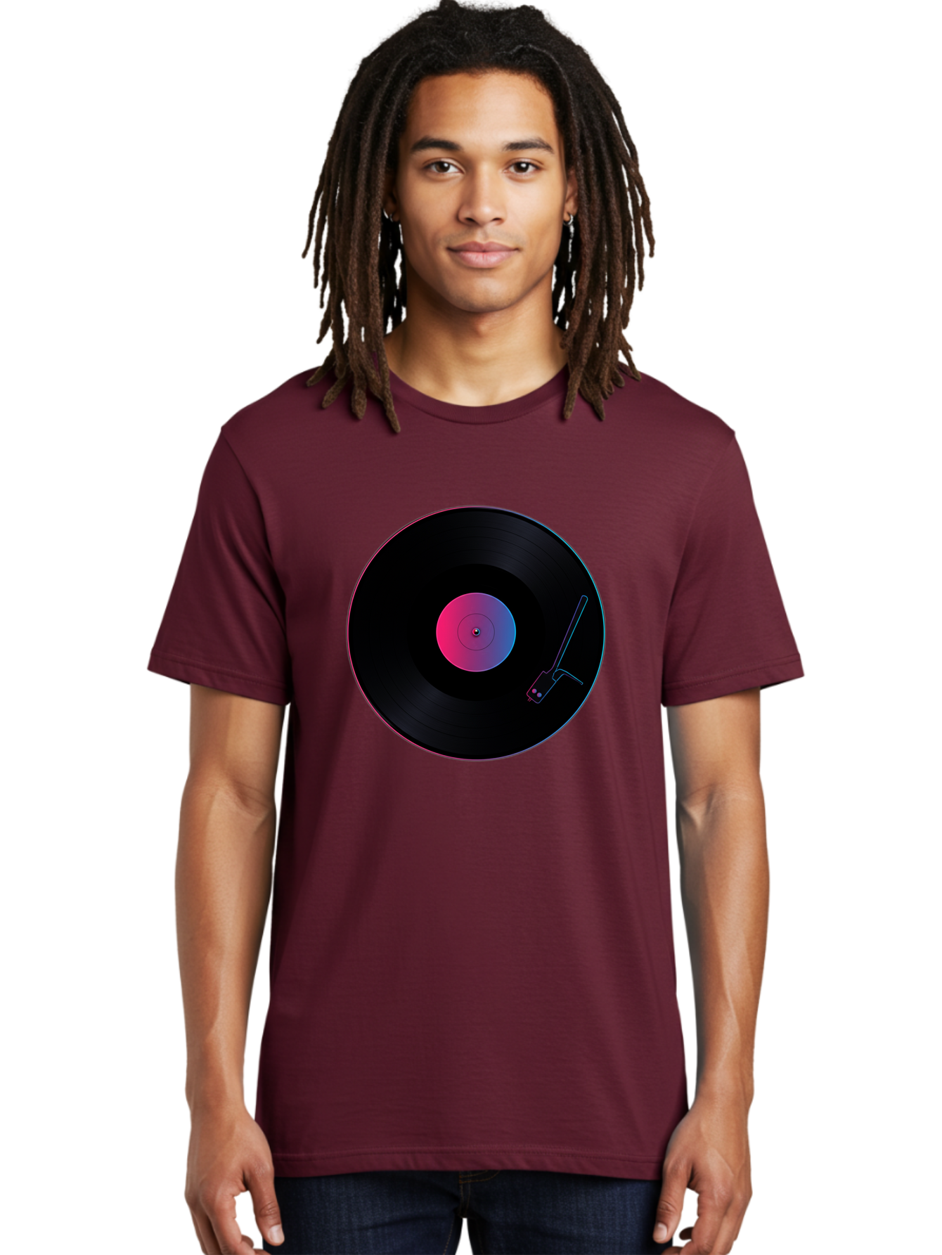 Vinyl-Record-Player Men'S Graphic Tee, 100% Cotton, Comfortable Casual Summer Wear, Machine Washable, Vinyl Record, Record Player, Music Lover, Dj Culture, Retro Vibe, Black Vinyl, Neon Glow, Music Nostalgia, Vinyl Collection, Turntable Art Bad903 25