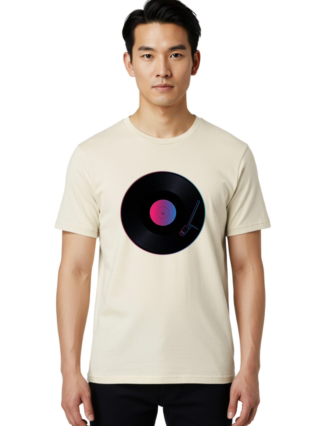 Vinyl-Record-Player Men'S Graphic Tee, 100% Cotton, Comfortable Casual Summer Wear, Machine Washable, Vinyl Record, Record Player, Music Lover, Dj Culture, Retro Vibe, Black Vinyl, Neon Glow, Music Nostalgia, Vinyl Collection, Turntable Art Bad903 28