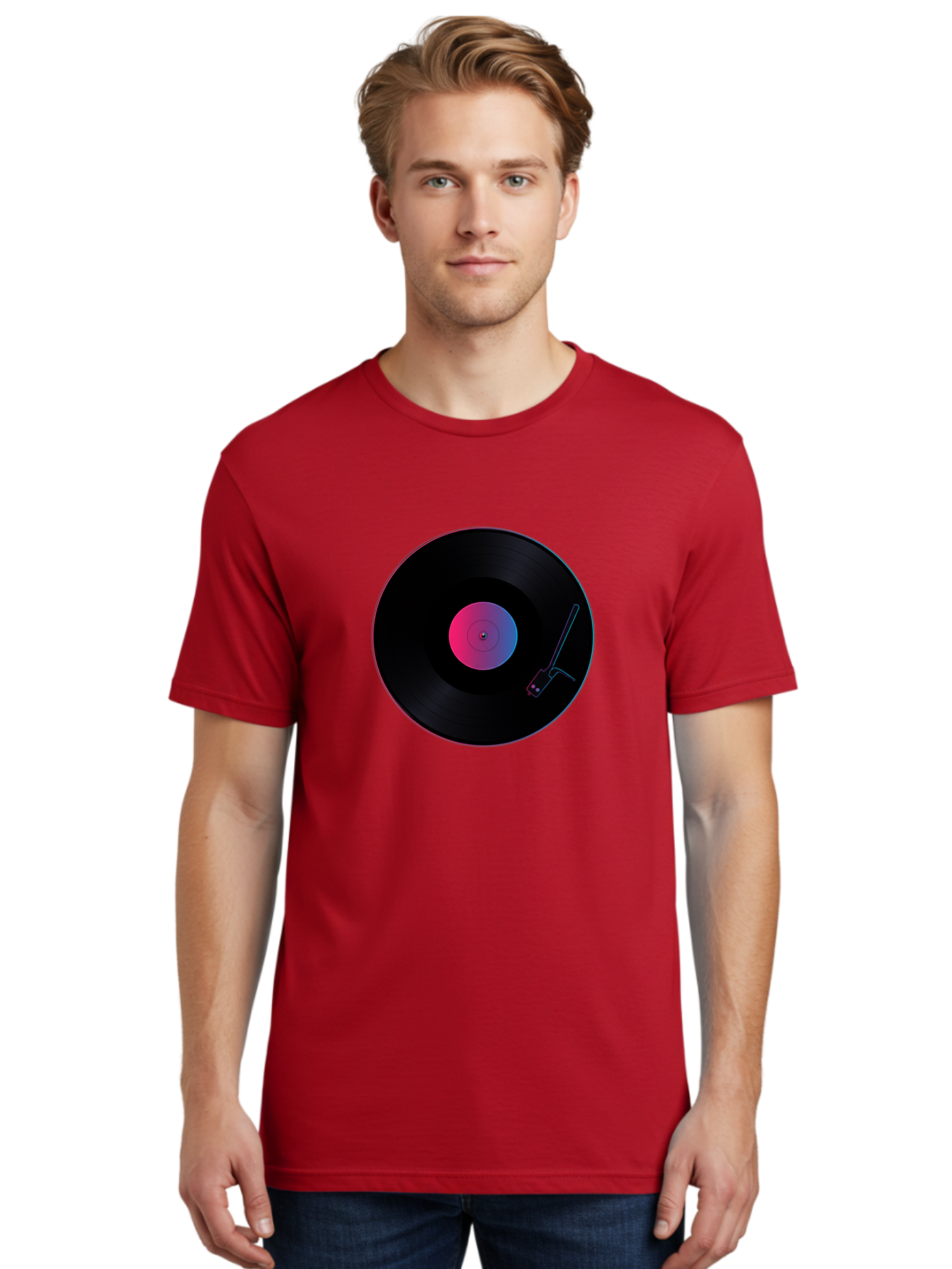 Vinyl-Record-Player Men'S Graphic Tee, 100% Cotton, Comfortable Casual Summer Wear, Machine Washable, Vinyl Record, Record Player, Music Lover, Dj Culture, Retro Vibe, Black Vinyl, Neon Glow, Music Nostalgia, Vinyl Collection, Turntable Art Bad903 16