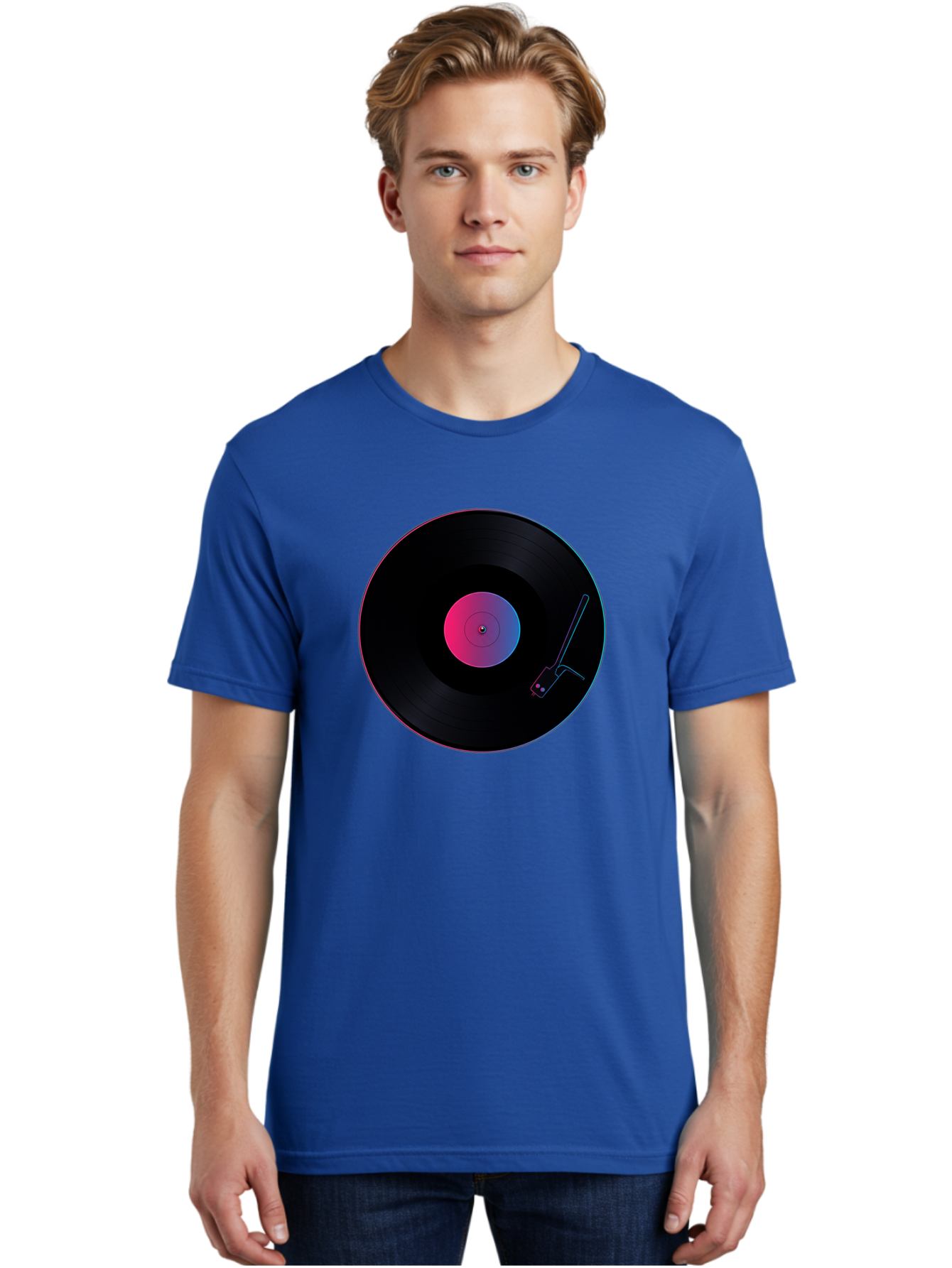 Vinyl-Record-Player Men'S Graphic Tee, 100% Cotton, Comfortable Casual Summer Wear, Machine Washable, Vinyl Record, Record Player, Music Lover, Dj Culture, Retro Vibe, Black Vinyl, Neon Glow, Music Nostalgia, Vinyl Collection, Turntable Art Bad903 20