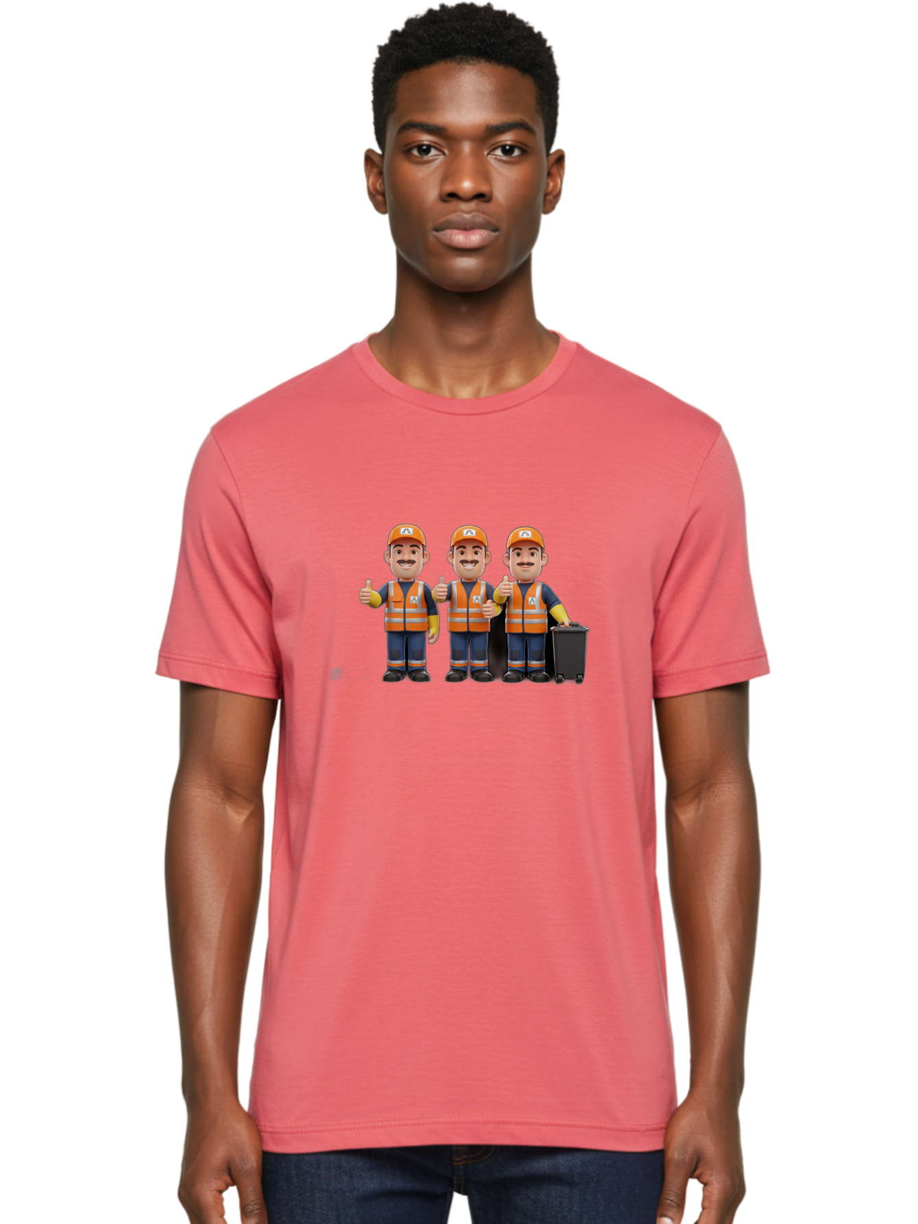 Waste-Management-Workers Men'S Graphic Tee, 100% Cotton, Comfortable Casual Summer Wear, Machine Washable, 3D Illustration, Waste Management Workers, Thumbs Up, Orange Safety Vests, Black Trash Bin, Customer Satisfaction, Bad908 19