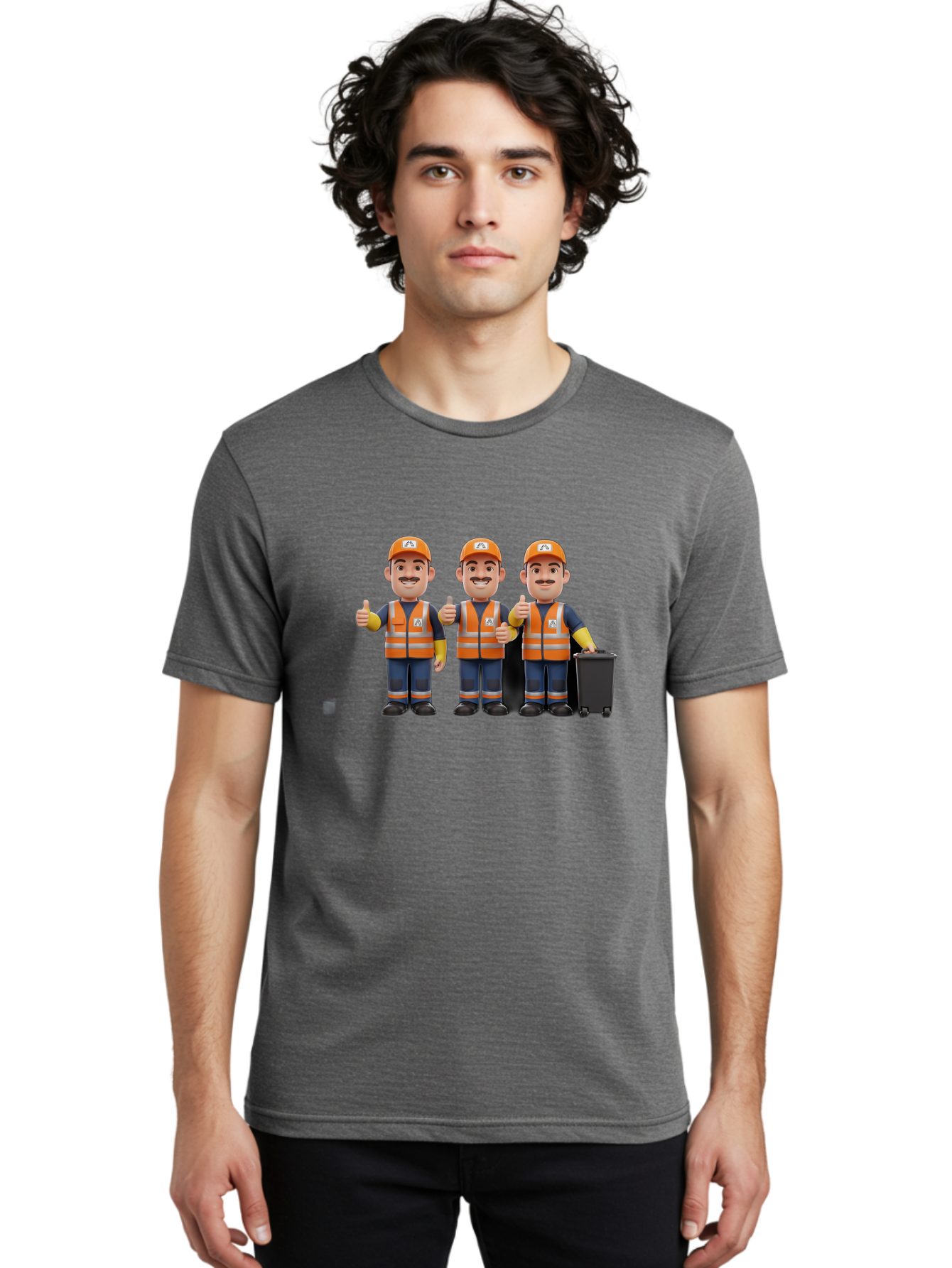 Waste-Management-Workers Men'S Graphic Tee, 100% Cotton, Comfortable Casual Summer Wear, Machine Washable, 3D Illustration, Waste Management Workers, Thumbs Up, Orange Safety Vests, Black Trash Bin, Customer Satisfaction, Bad908 29