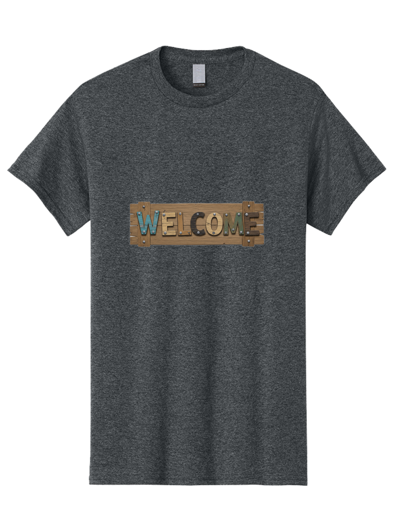 Welcome Men'S Graphic Tee, 100% Cotton, Comfortable Casual Summer Wear, Machine Washable, Wooden Welcome Sign, Rustic Design, Colorful Letters, Metal Rivets, Vintage Feel, Country Charm, Wooden Texture, Greeting Sign Bad910 4