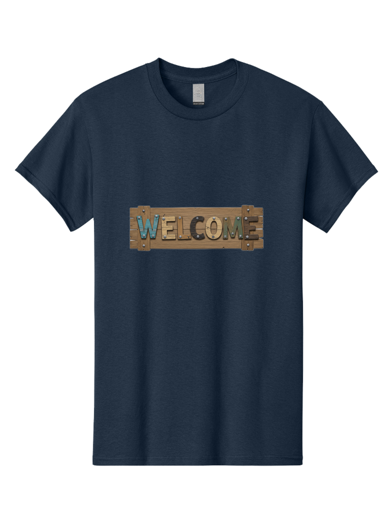 Welcome Men'S Graphic Tee, 100% Cotton, Comfortable Casual Summer Wear, Machine Washable, Wooden Welcome Sign, Rustic Design, Colorful Letters, Metal Rivets, Vintage Feel, Country Charm, Wooden Texture, Greeting Sign Bad910 2