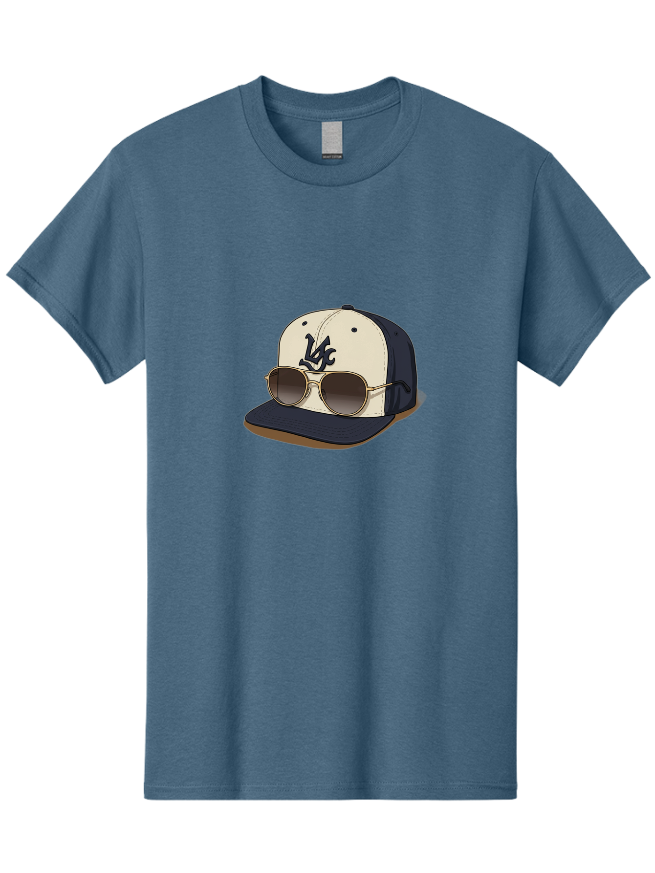 Wfc-Baseball-Cap Men'S Graphic Tee, 100% Cotton, Comfortable Casual Summer Wear, Machine Washable, Baseball Cap, Sunglasses, Gold Frames, Dark Lenses, Navy Blue, White Cap, Vc Logo, Stylish Accessories, Trendy Fashion, Casual Wear Bad911 3
