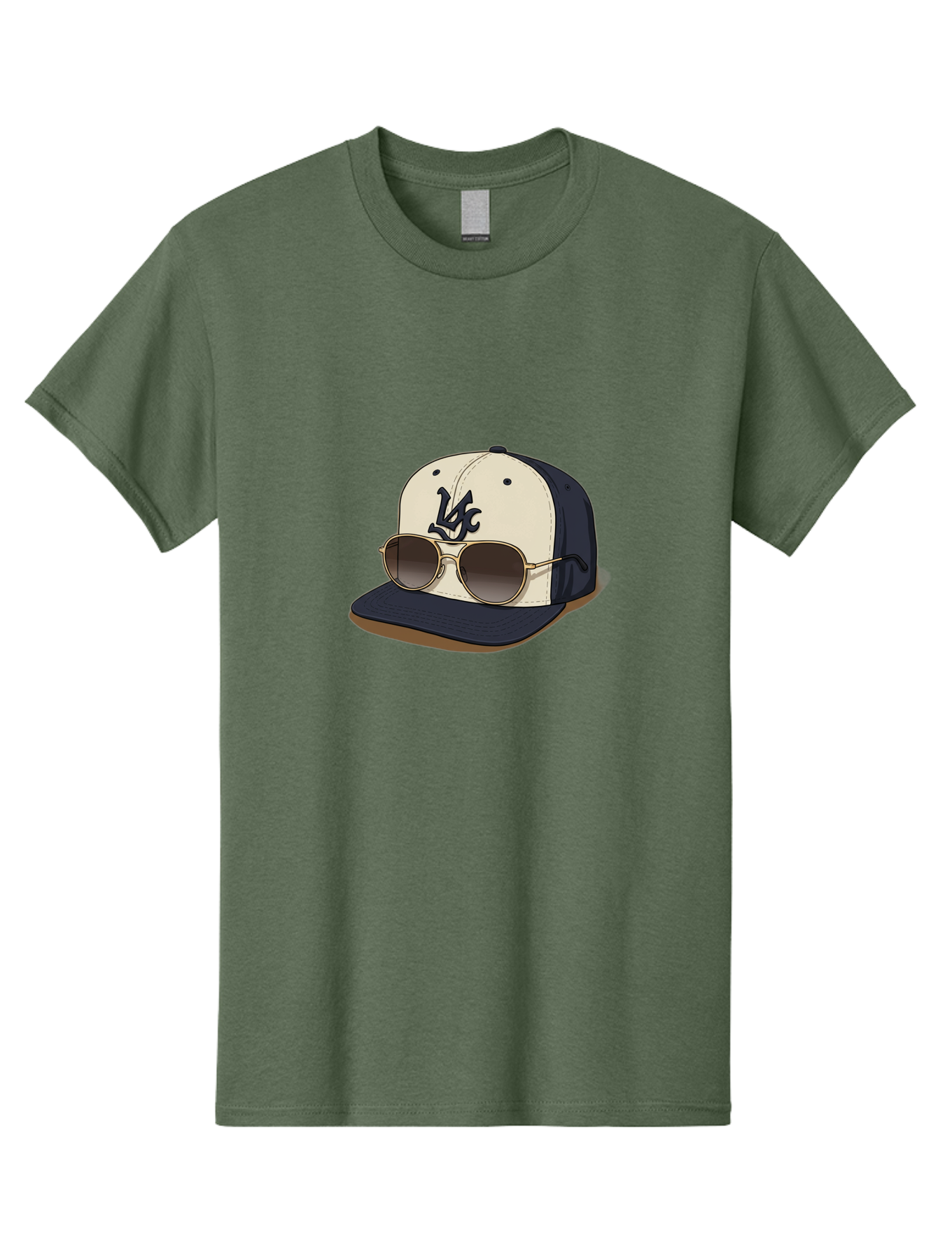 Wfc-Baseball-Cap Men'S Graphic Tee, 100% Cotton, Comfortable Casual Summer Wear, Machine Washable, Baseball Cap, Sunglasses, Gold Frames, Dark Lenses, Navy Blue, White Cap, Vc Logo, Stylish Accessories, Trendy Fashion, Casual Wear Bad911 10