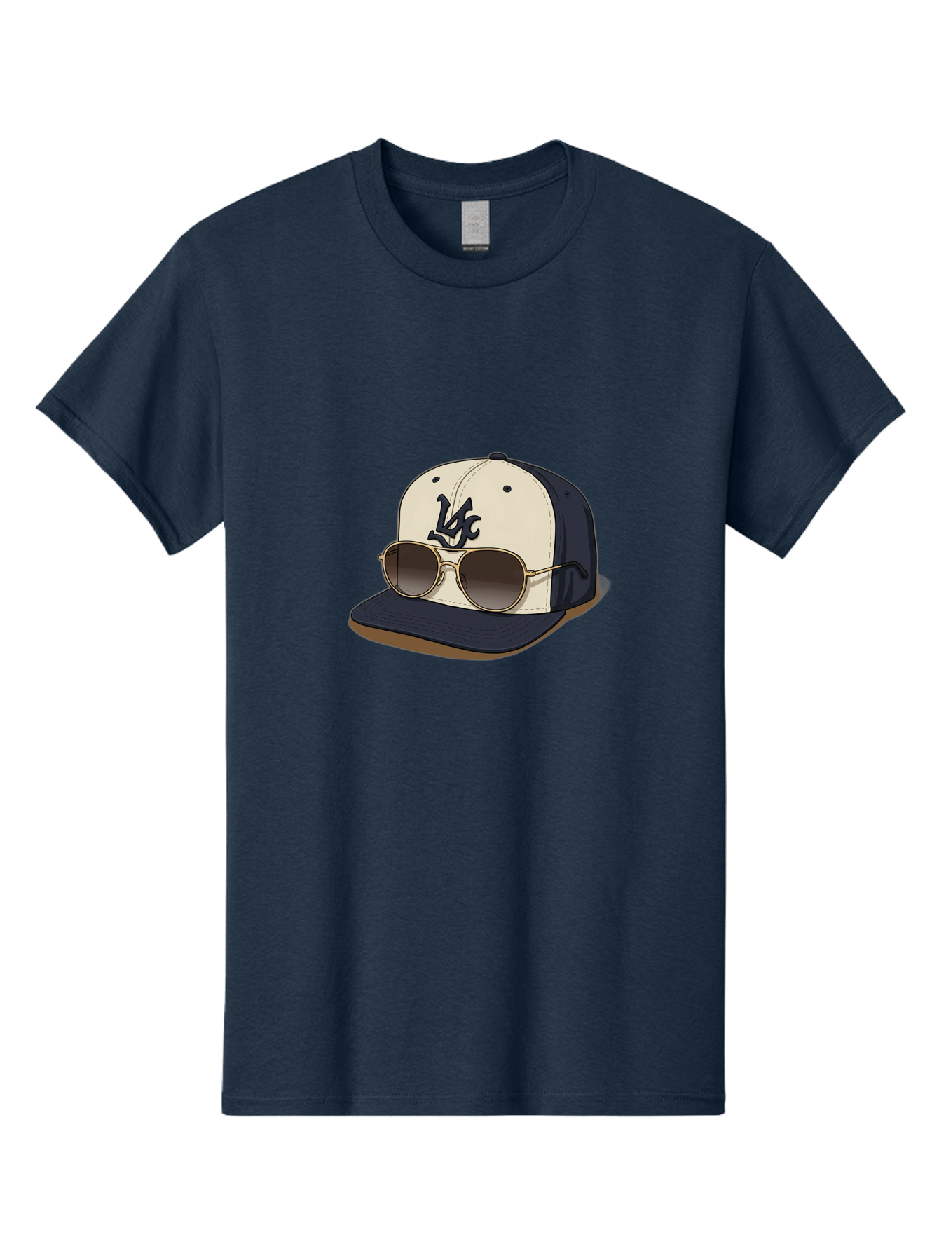 Wfc-Baseball-Cap Men'S Graphic Tee, 100% Cotton, Comfortable Casual Summer Wear, Machine Washable, Baseball Cap, Sunglasses, Gold Frames, Dark Lenses, Navy Blue, White Cap, Vc Logo, Stylish Accessories, Trendy Fashion, Casual Wear Bad911 11