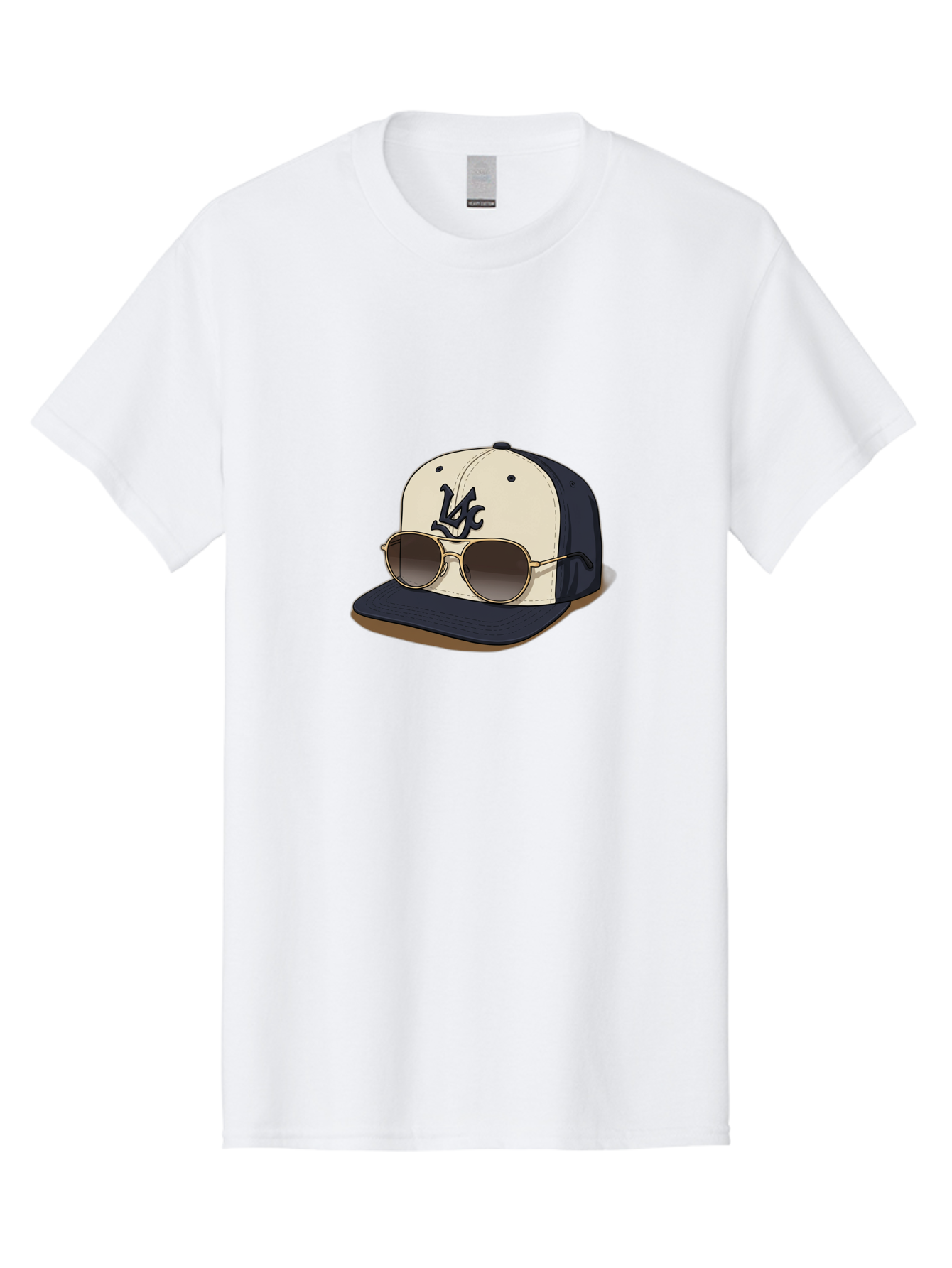 Wfc-Baseball-Cap Men'S Graphic Tee, 100% Cotton, Comfortable Casual Summer Wear, Machine Washable, Baseball Cap, Sunglasses, Gold Frames, Dark Lenses, Navy Blue, White Cap, Vc Logo, Stylish Accessories, Trendy Fashion, Casual Wear Bad911 5