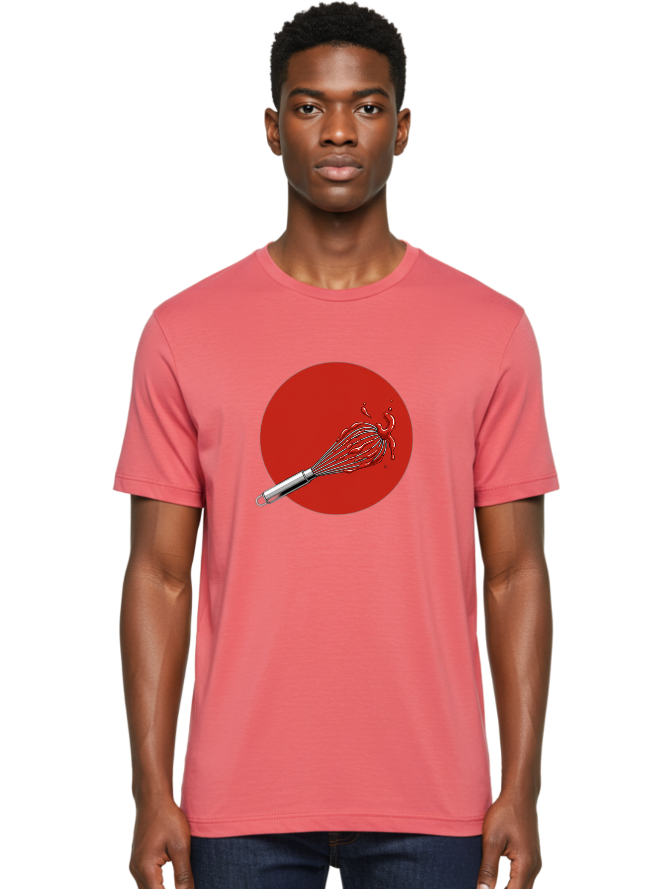 Whisk Men'S Graphic Tee, 100% Cotton, Comfortable Casual Summer Wear, Machine Washable, Kitchen Utensil, Silver Whisk, Cooking Tool, Red Sauce Splatter, Splattered Liquid, Messy Kitchen, Culinary Art Bad913 24