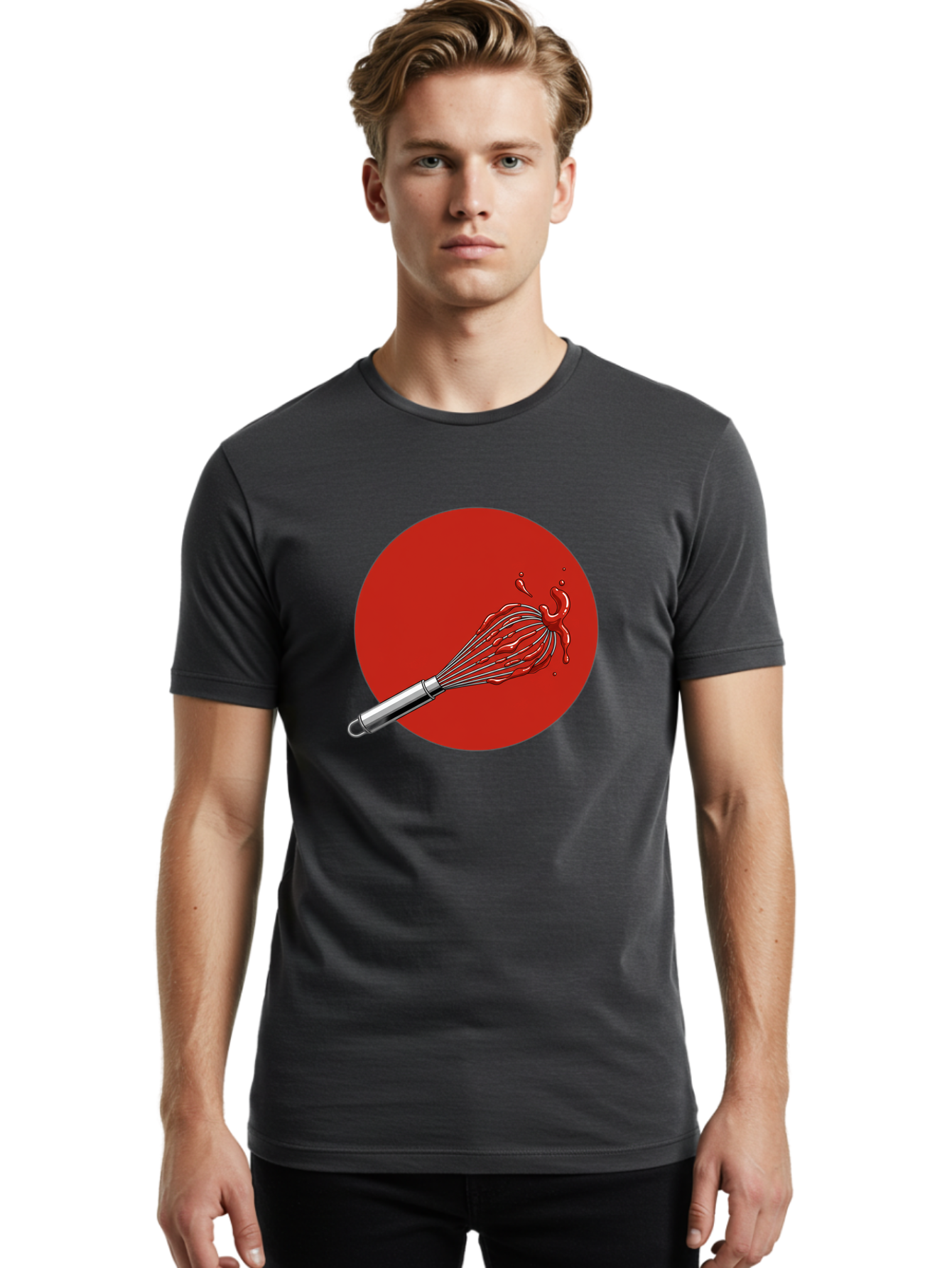 Whisk Men'S Graphic Tee, 100% Cotton, Comfortable Casual Summer Wear, Machine Washable, Kitchen Utensil, Silver Whisk, Cooking Tool, Red Sauce Splatter, Splattered Liquid, Messy Kitchen, Culinary Art Bad913 28
