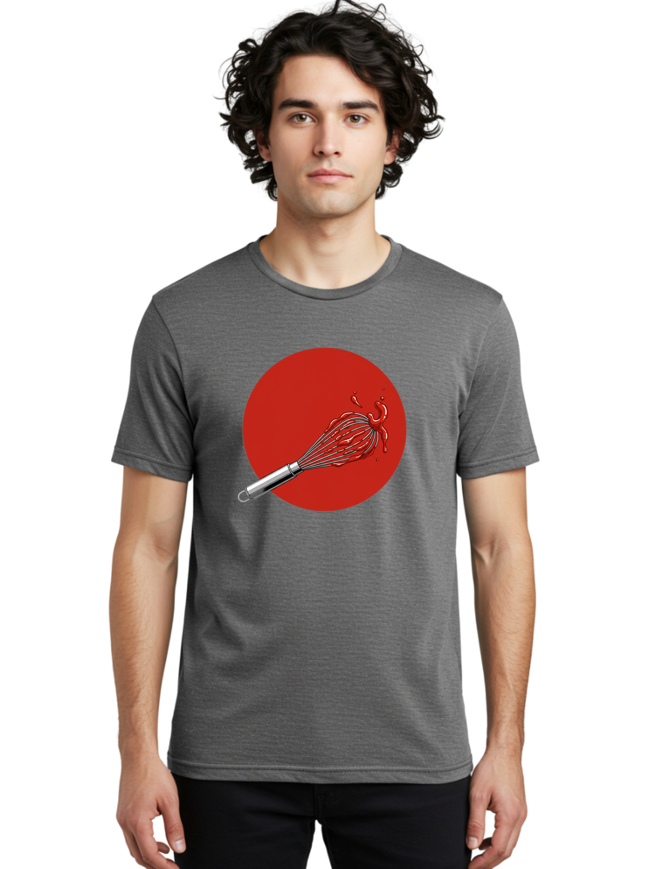 Whisk Men'S Graphic Tee, 100% Cotton, Comfortable Casual Summer Wear, Machine Washable, Kitchen Utensil, Silver Whisk, Cooking Tool, Red Sauce Splatter, Splattered Liquid, Messy Kitchen, Culinary Art Bad913 26