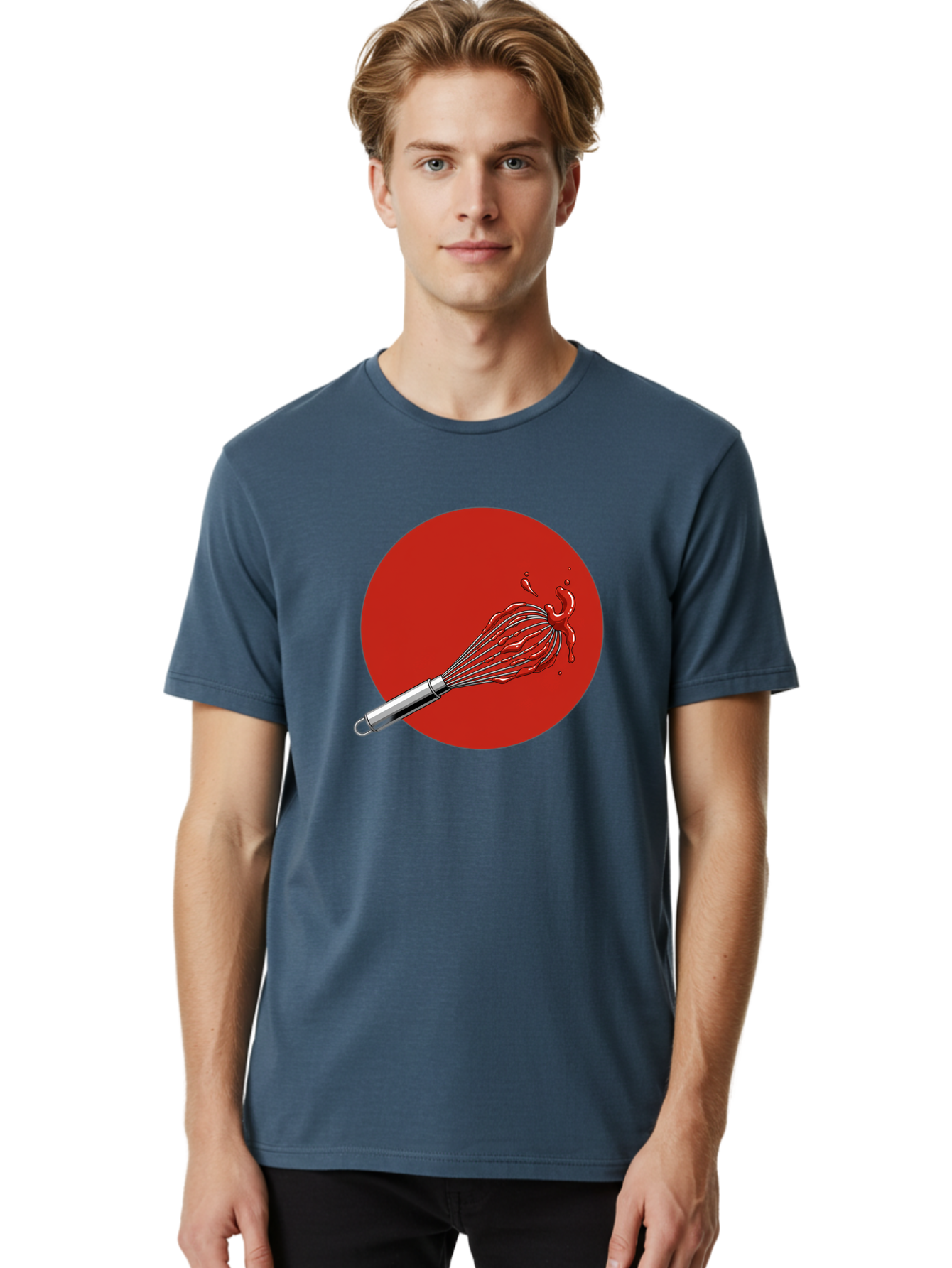 Whisk Men'S Graphic Tee, 100% Cotton, Comfortable Casual Summer Wear, Machine Washable, Kitchen Utensil, Silver Whisk, Cooking Tool, Red Sauce Splatter, Splattered Liquid, Messy Kitchen, Culinary Art Bad913 29