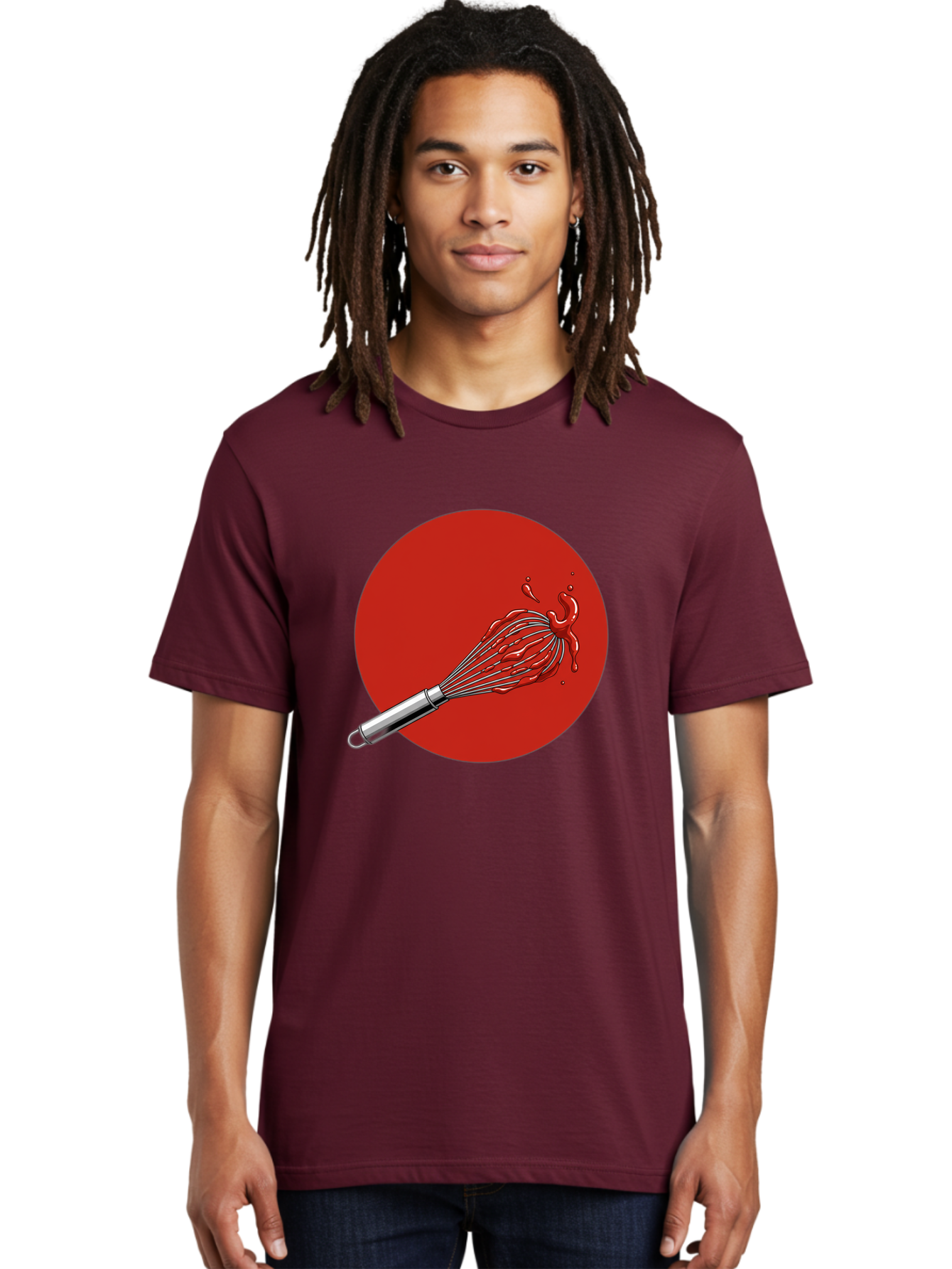 Whisk Men'S Graphic Tee, 100% Cotton, Comfortable Casual Summer Wear, Machine Washable, Kitchen Utensil, Silver Whisk, Cooking Tool, Red Sauce Splatter, Splattered Liquid, Messy Kitchen, Culinary Art Bad913 22