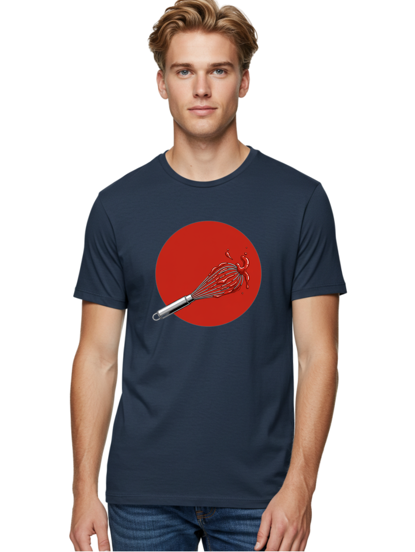 Whisk Men'S Graphic Tee, 100% Cotton, Comfortable Casual Summer Wear, Machine Washable, Kitchen Utensil, Silver Whisk, Cooking Tool, Red Sauce Splatter, Splattered Liquid, Messy Kitchen, Culinary Art Bad913 18