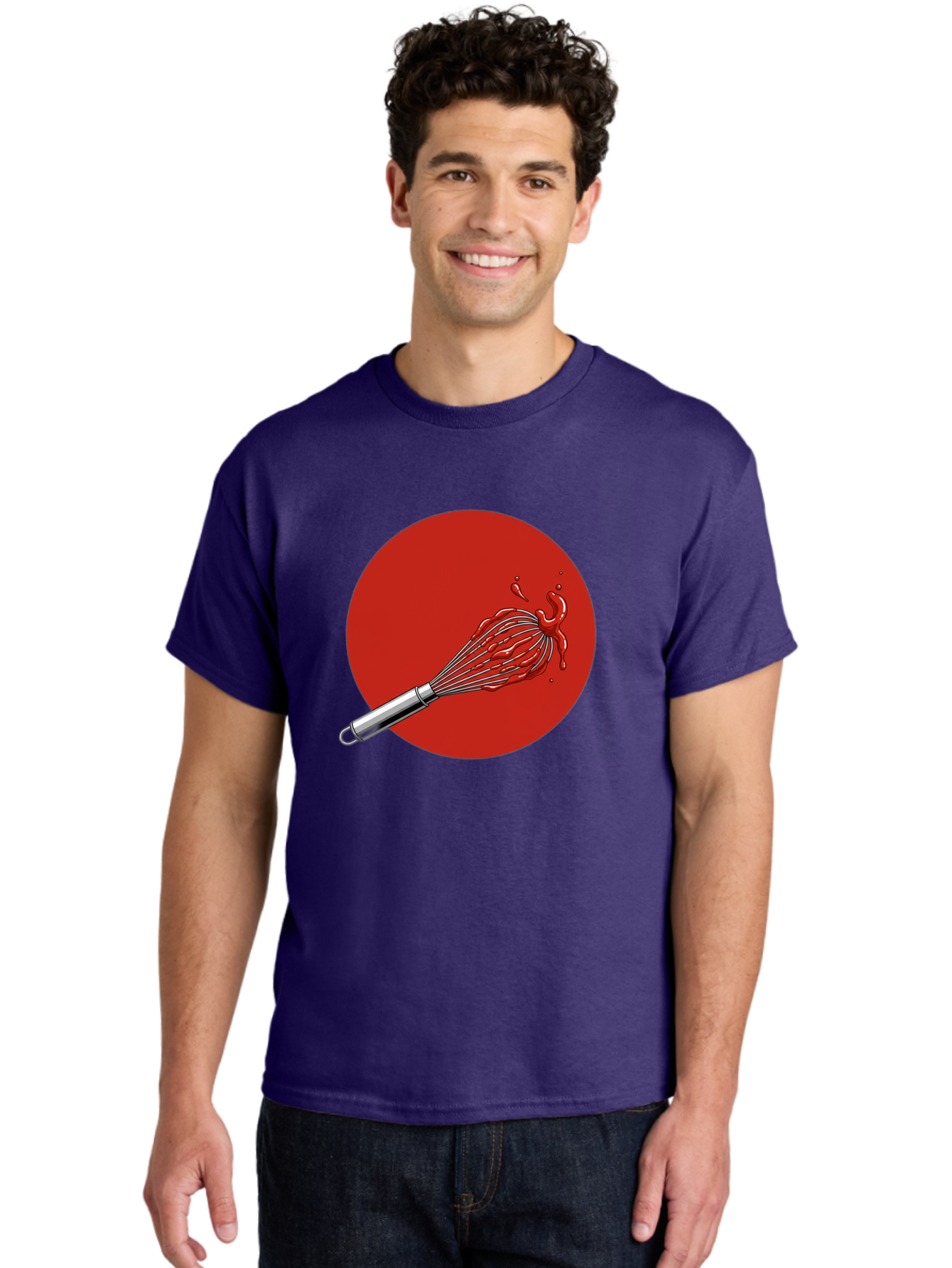 Whisk Men'S Graphic Tee, 100% Cotton, Comfortable Casual Summer Wear, Machine Washable, Kitchen Utensil, Silver Whisk, Cooking Tool, Red Sauce Splatter, Splattered Liquid, Messy Kitchen, Culinary Art Bad913 25