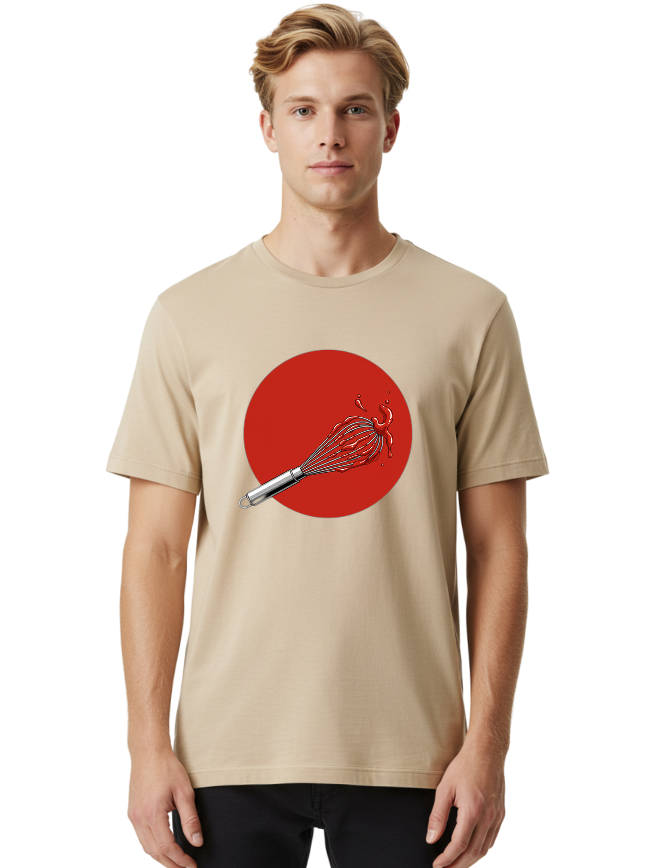 Whisk Men'S Graphic Tee, 100% Cotton, Comfortable Casual Summer Wear, Machine Washable, Kitchen Utensil, Silver Whisk, Cooking Tool, Red Sauce Splatter, Splattered Liquid, Messy Kitchen, Culinary Art Bad913 30
