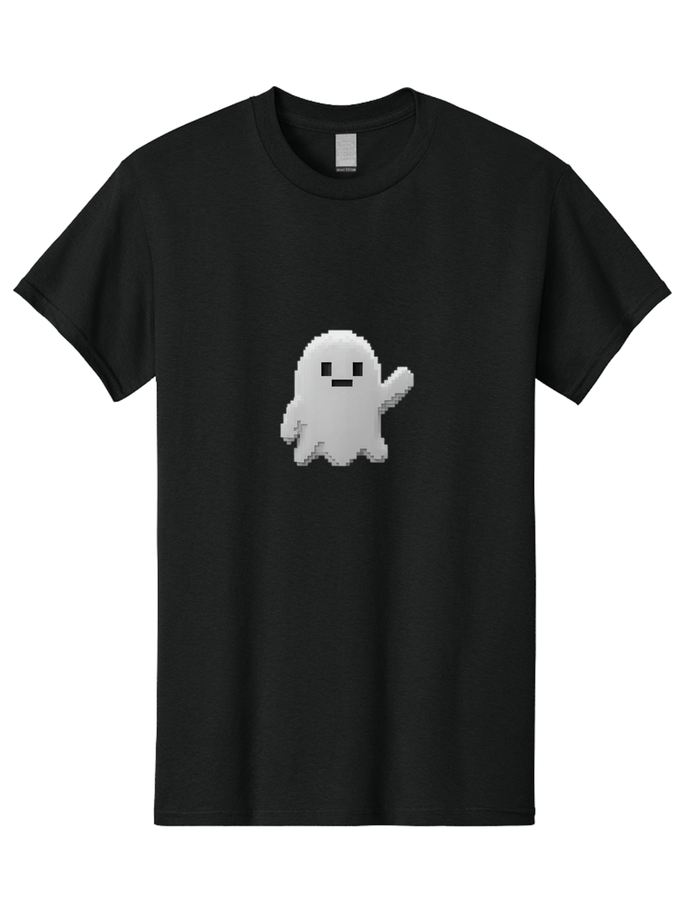 White-Ghost Men'S Graphic Tee, 100% Cotton, Comfortable Casual Summer Wear, Machine Washable, White Ghost Pixel Art, Friendly Ghost, Cute Character, Cartoon Style, Retro Video Game, Pixelated Graphics, Adorable Creature, Waving Ghost Bad914 2