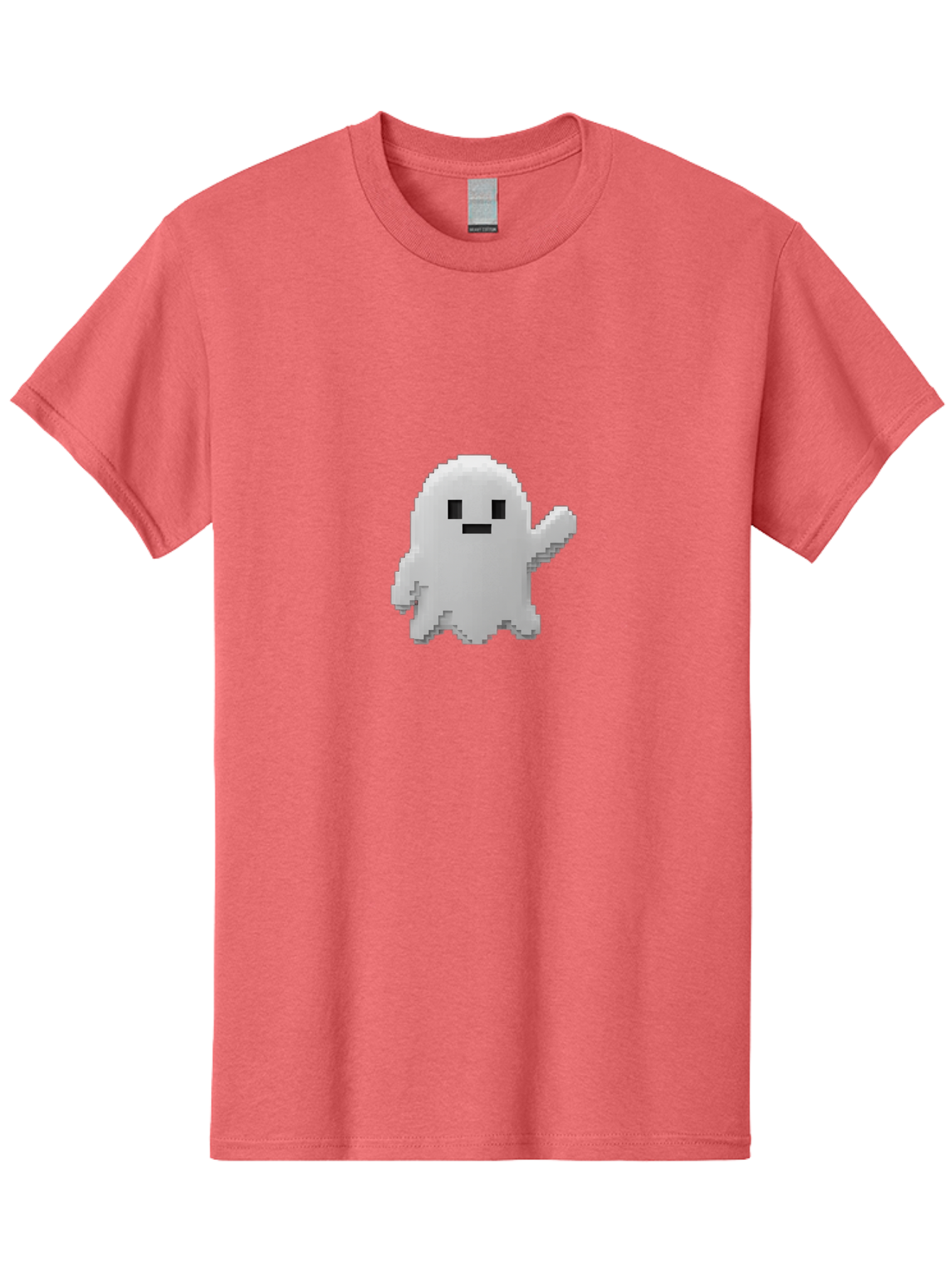 White-Ghost Men'S Graphic Tee, 100% Cotton, Comfortable Casual Summer Wear, Machine Washable, White Ghost Pixel Art, Friendly Ghost, Cute Character, Cartoon Style, Retro Video Game, Pixelated Graphics, Adorable Creature, Waving Ghost Bad914 12