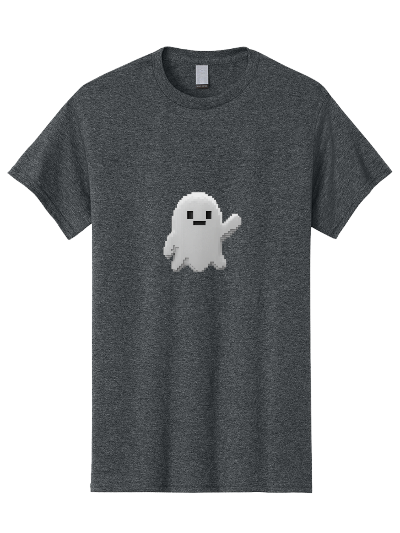White-Ghost Men'S Graphic Tee, 100% Cotton, Comfortable Casual Summer Wear, Machine Washable, White Ghost Pixel Art, Friendly Ghost, Cute Character, Cartoon Style, Retro Video Game, Pixelated Graphics, Adorable Creature, Waving Ghost Bad914 13