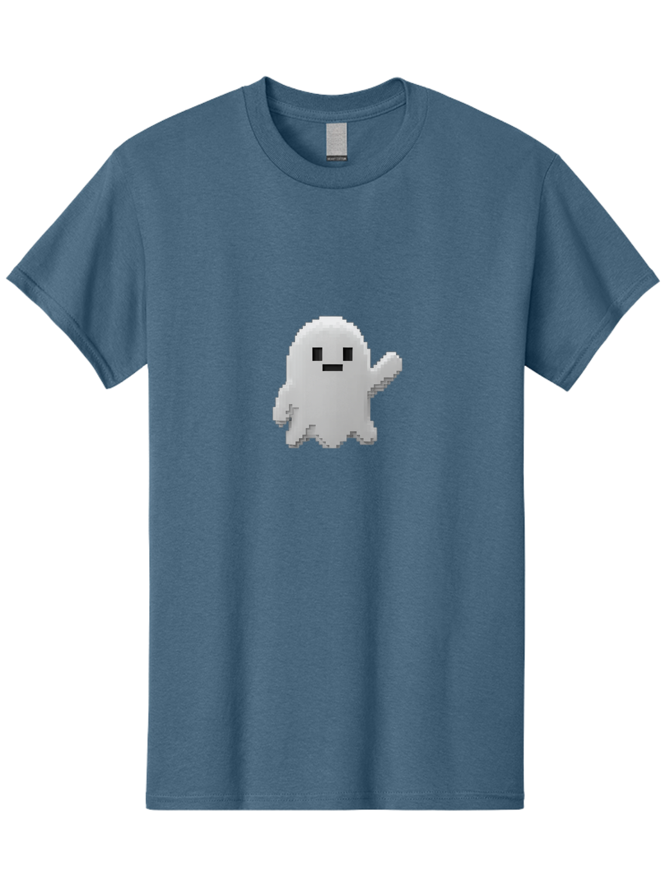 White-Ghost Men'S Graphic Tee, 100% Cotton, Comfortable Casual Summer Wear, Machine Washable, White Ghost Pixel Art, Friendly Ghost, Cute Character, Cartoon Style, Retro Video Game, Pixelated Graphics, Adorable Creature, Waving Ghost Bad914 10