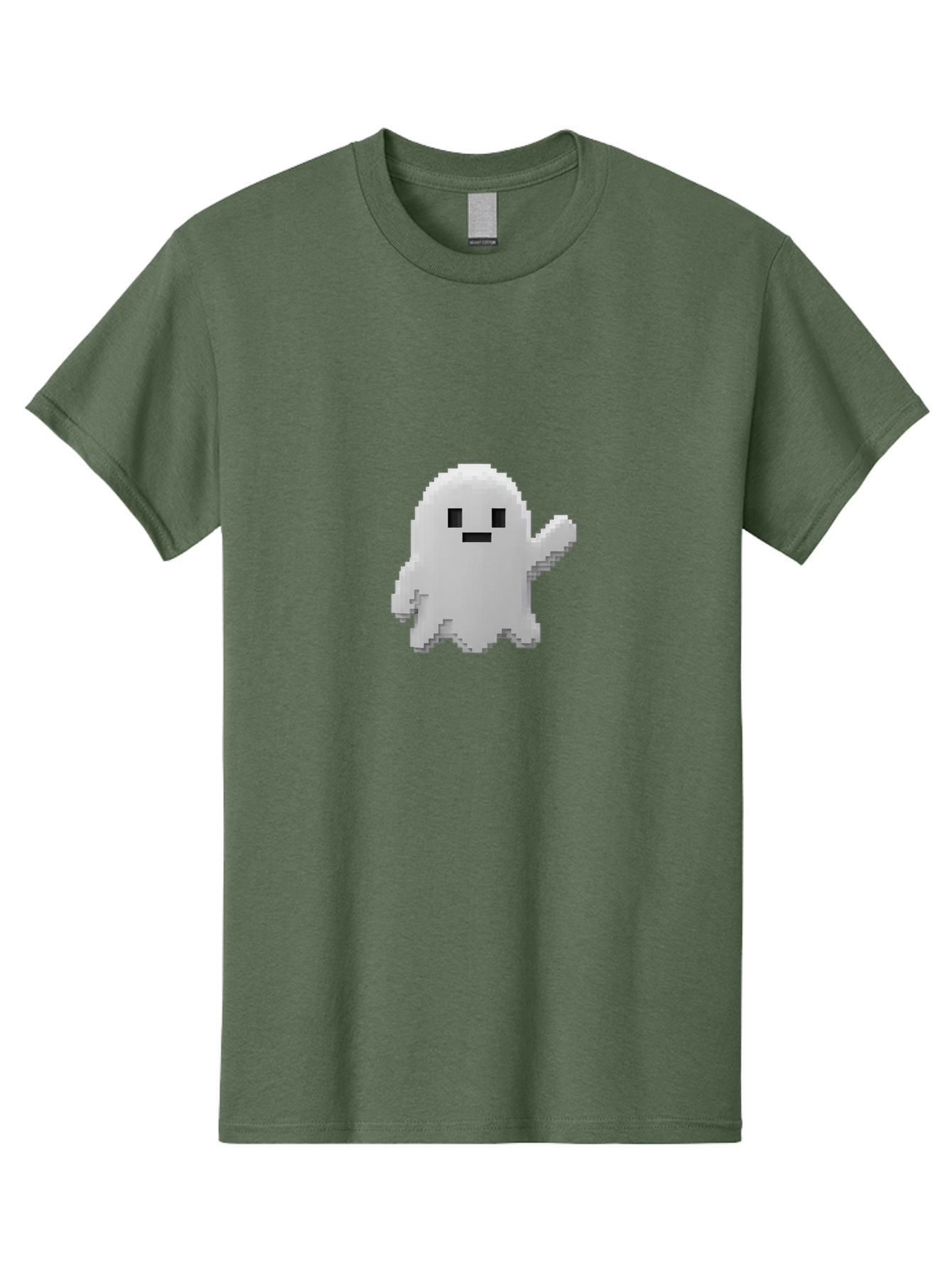 White-Ghost Men'S Graphic Tee, 100% Cotton, Comfortable Casual Summer Wear, Machine Washable, White Ghost Pixel Art, Friendly Ghost, Cute Character, Cartoon Style, Retro Video Game, Pixelated Graphics, Adorable Creature, Waving Ghost Bad914 7