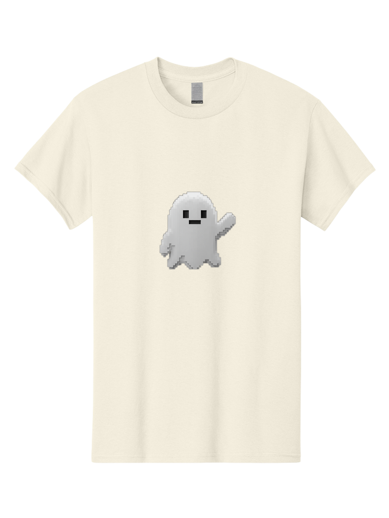 White-Ghost Men'S Graphic Tee, 100% Cotton, Comfortable Casual Summer Wear, Machine Washable, White Ghost Pixel Art, Friendly Ghost, Cute Character, Cartoon Style, Retro Video Game, Pixelated Graphics, Adorable Creature, Waving Ghost Bad914 9