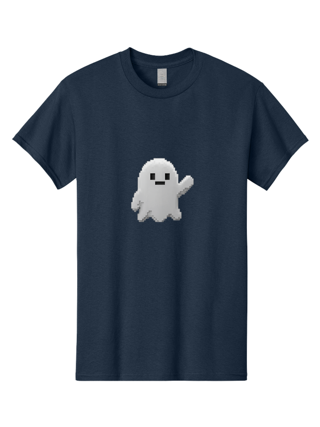 White-Ghost Men'S Graphic Tee, 100% Cotton, Comfortable Casual Summer Wear, Machine Washable, White Ghost Pixel Art, Friendly Ghost, Cute Character, Cartoon Style, Retro Video Game, Pixelated Graphics, Adorable Creature, Waving Ghost Bad914 3