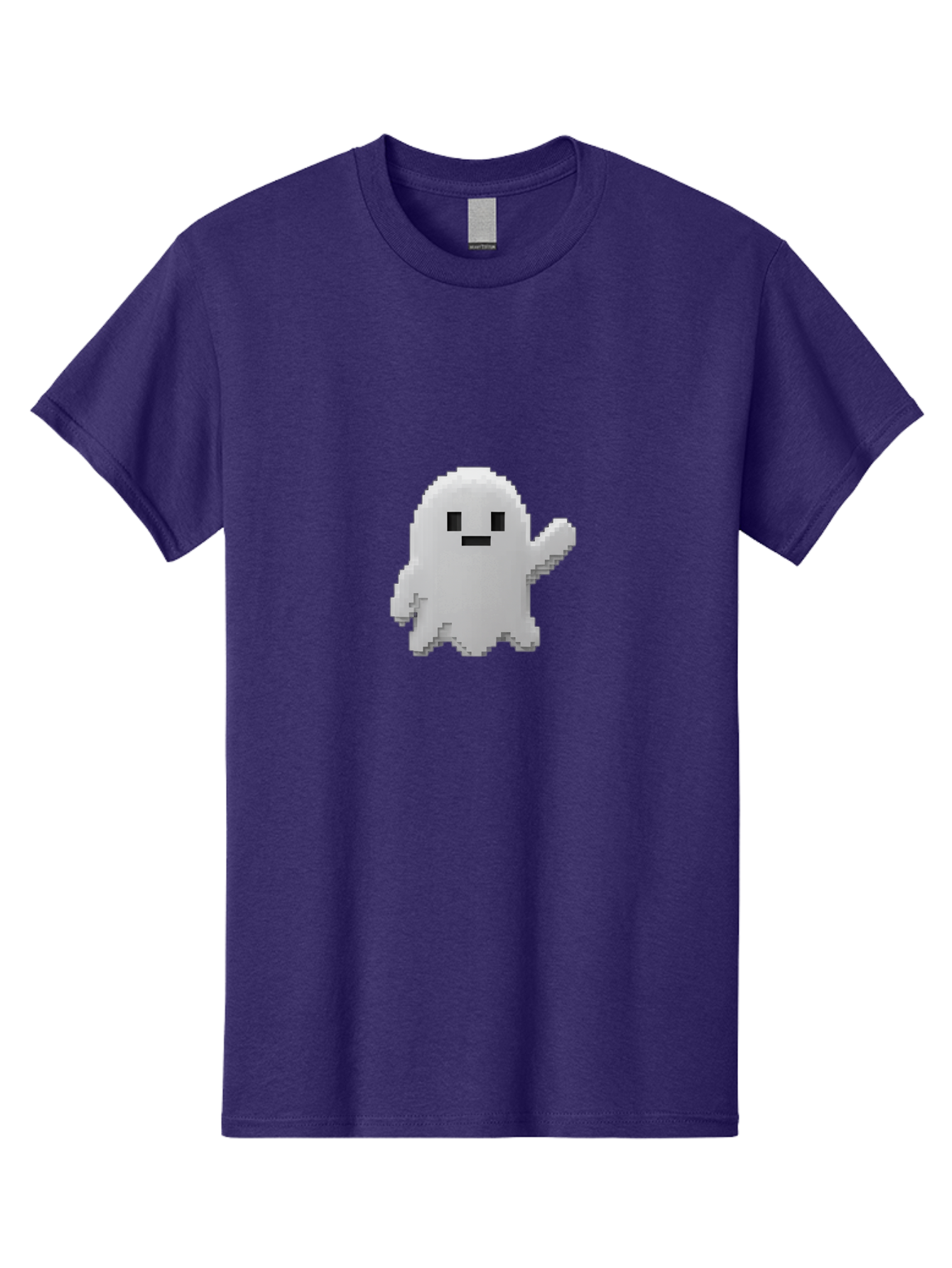 White-Ghost Men'S Graphic Tee, 100% Cotton, Comfortable Casual Summer Wear, Machine Washable, White Ghost Pixel Art, Friendly Ghost, Cute Character, Cartoon Style, Retro Video Game, Pixelated Graphics, Adorable Creature, Waving Ghost Bad914 11