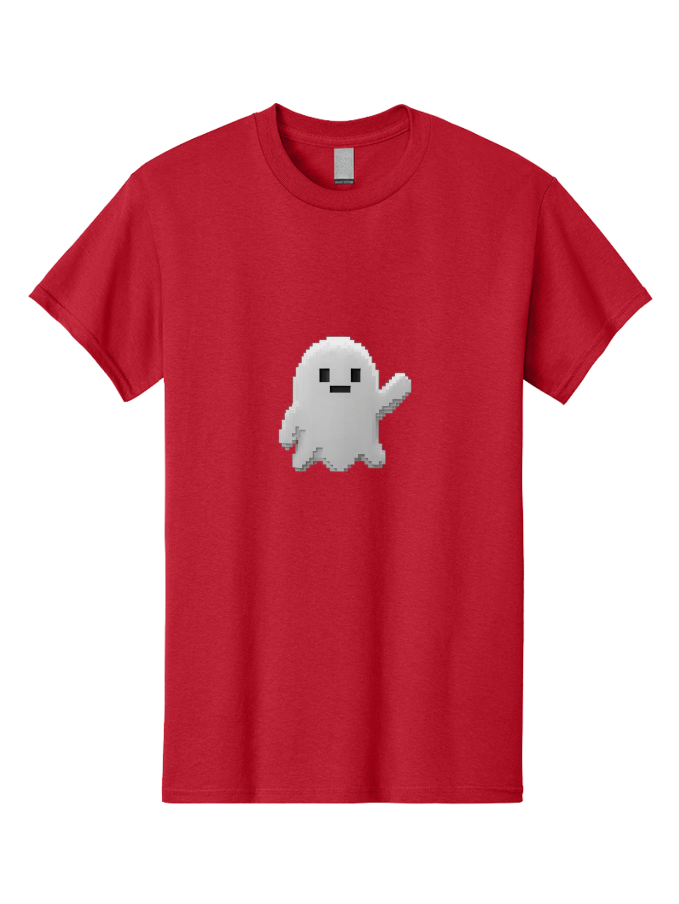 White-Ghost Men'S Graphic Tee, 100% Cotton, Comfortable Casual Summer Wear, Machine Washable, White Ghost Pixel Art, Friendly Ghost, Cute Character, Cartoon Style, Retro Video Game, Pixelated Graphics, Adorable Creature, Waving Ghost Bad914 5