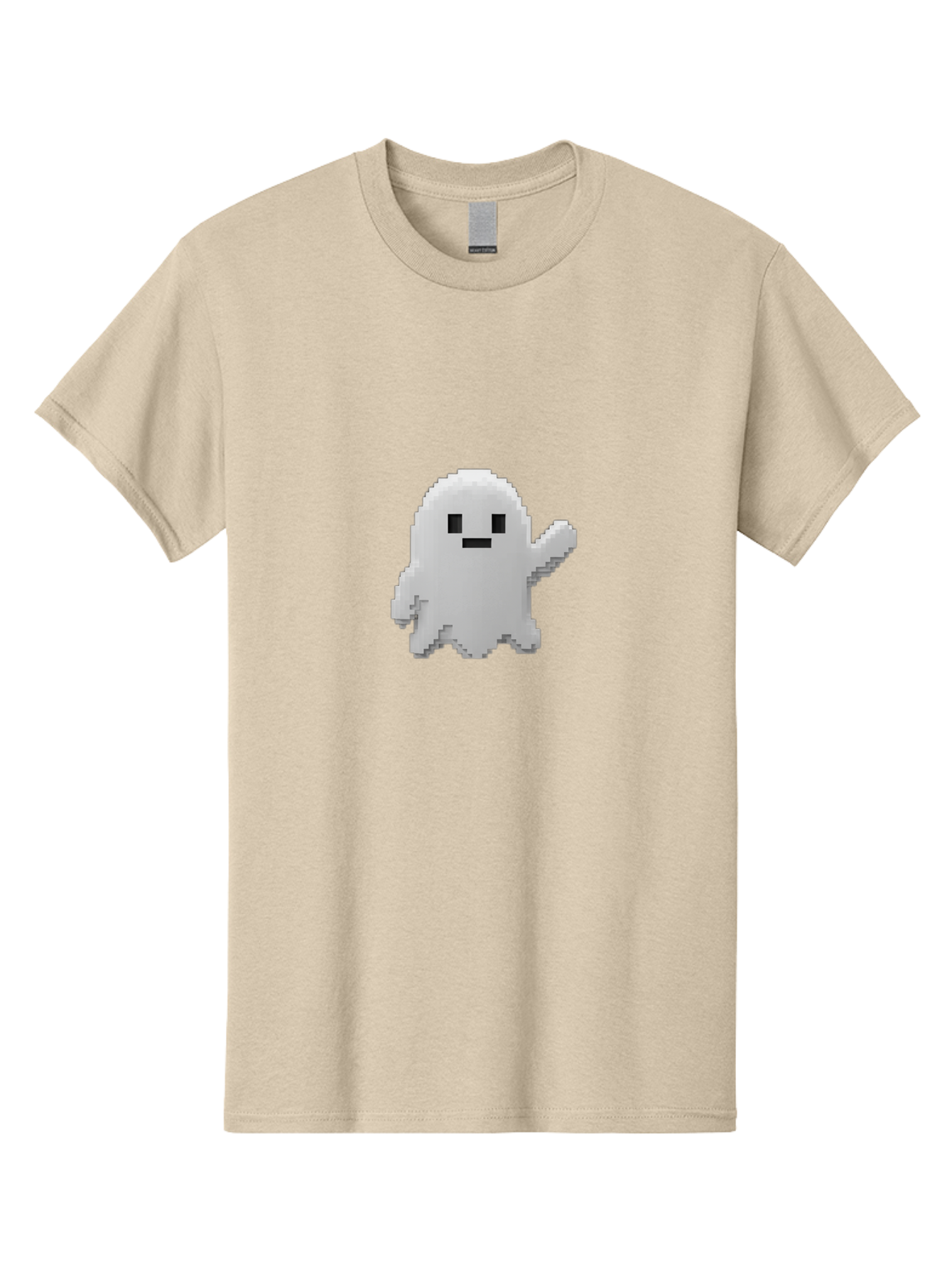White-Ghost Men'S Graphic Tee, 100% Cotton, Comfortable Casual Summer Wear, Machine Washable, White Ghost Pixel Art, Friendly Ghost, Cute Character, Cartoon Style, Retro Video Game, Pixelated Graphics, Adorable Creature, Waving Ghost Bad914 14