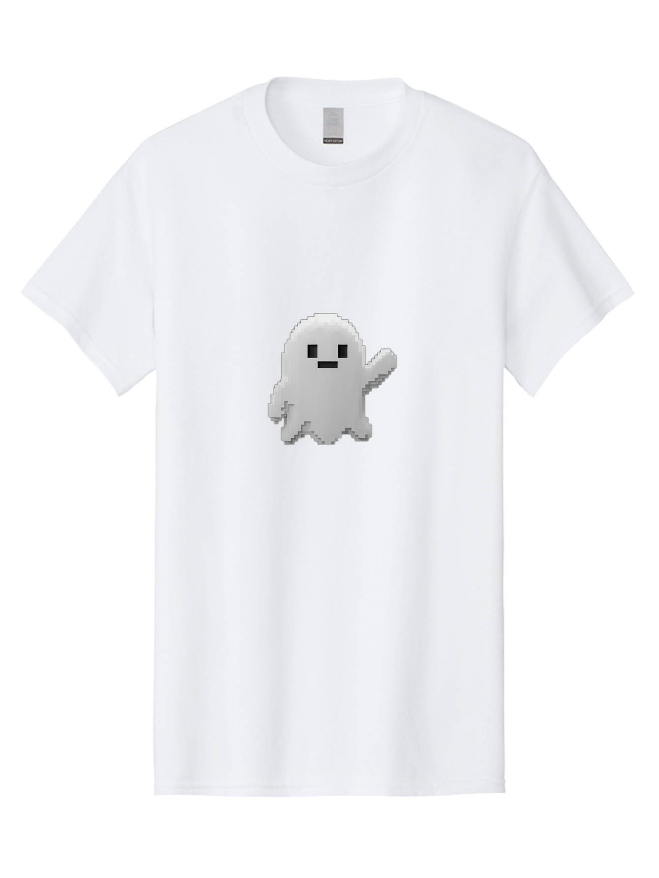 White-Ghost Men'S Graphic Tee, 100% Cotton, Comfortable Casual Summer Wear, Machine Washable, White Ghost Pixel Art, Friendly Ghost, Cute Character, Cartoon Style, Retro Video Game, Pixelated Graphics, Adorable Creature, Waving Ghost Bad914 15