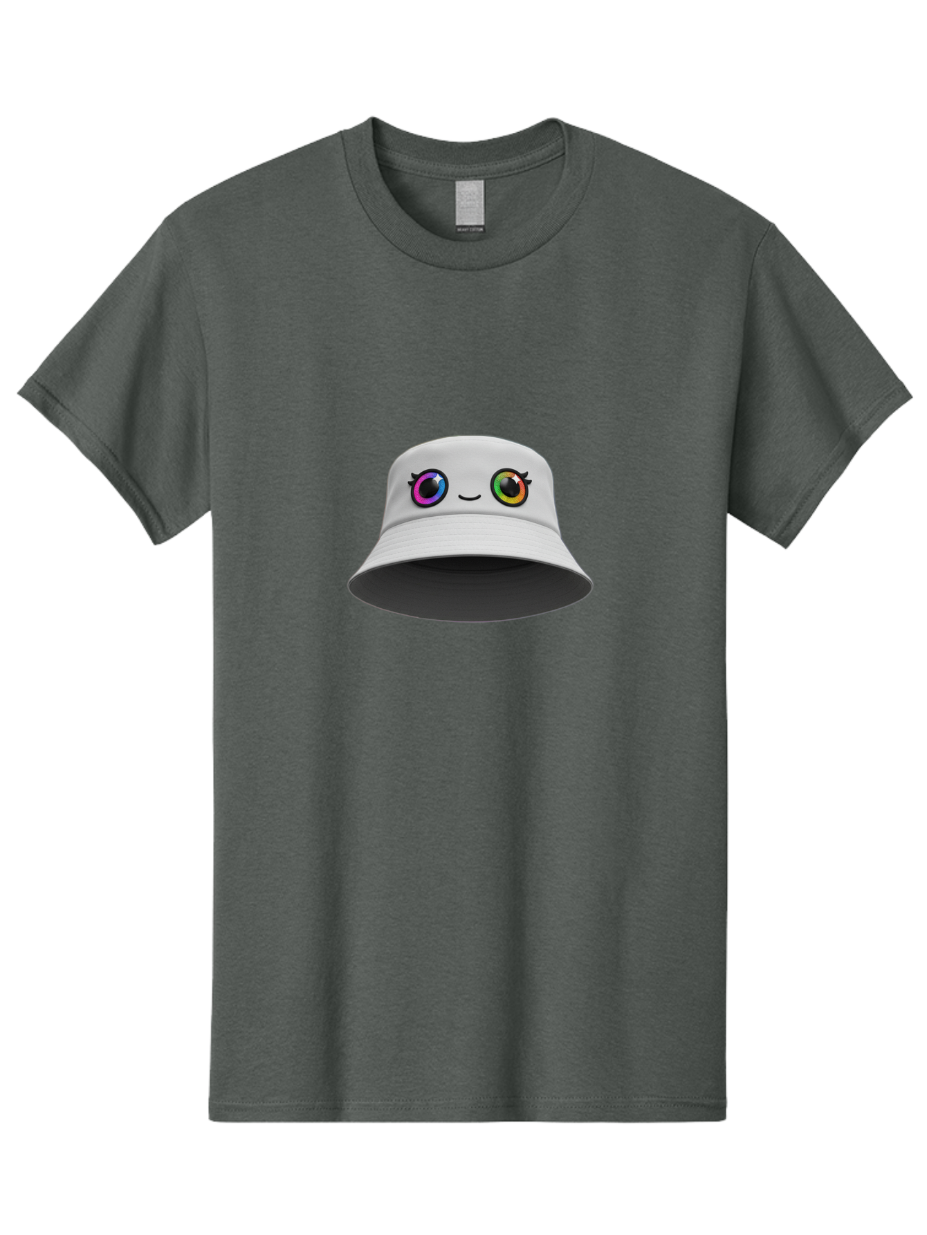White-Hat-With-Eyes Men'S Graphic Tee, 100% Cotton, Comfortable Casual Summer Wear, Machine Washable, Bucket Hat, Cartoon Eyes, Rainbow Colors, Kawaii Fashion, Colorful Accessories, Streetwear, Hat Design, Smiley Face Bad915 1