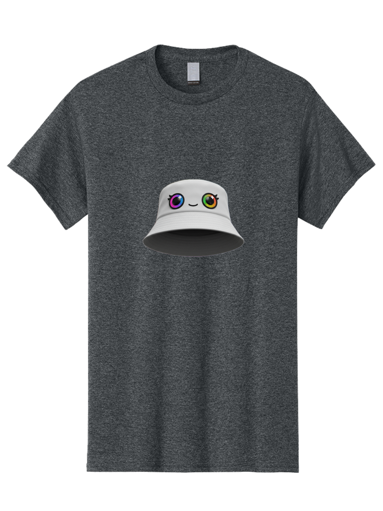 White-Hat-With-Eyes Men'S Graphic Tee, 100% Cotton, Comfortable Casual Summer Wear, Machine Washable, Bucket Hat, Cartoon Eyes, Rainbow Colors, Kawaii Fashion, Colorful Accessories, Streetwear, Hat Design, Smiley Face Bad915 2
