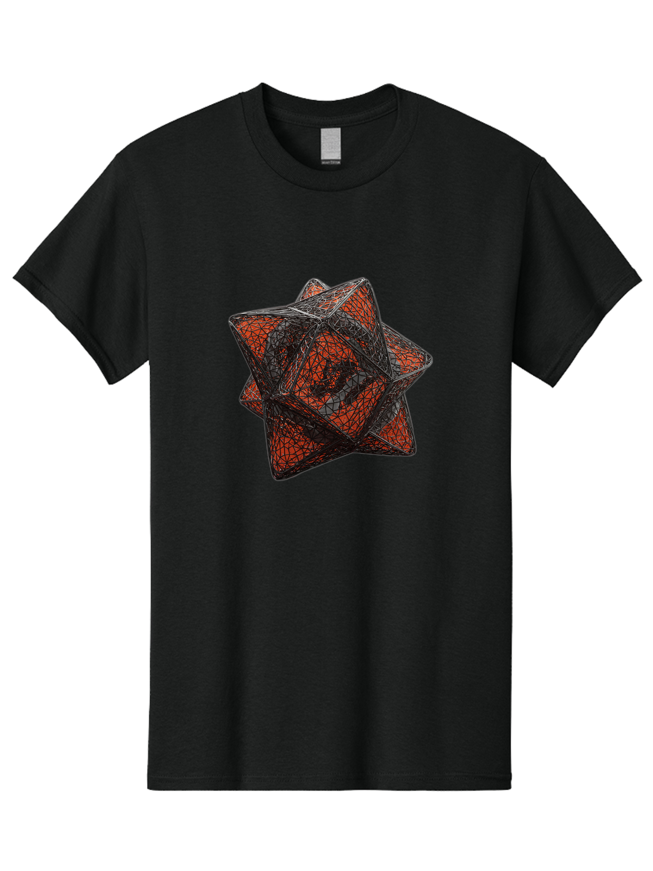 Wireframe-Star Men'S Graphic Tee, 100% Cotton, Comfortable Casual Summer Wear, Machine Washable, Geometric Star Shape, Complex 3D Structure, Red And Black Geometric Pattern, Intricate Angular Design, Polygon Mesh Art Bad917 3