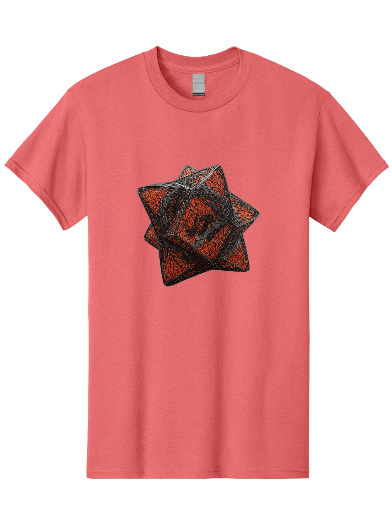 Wireframe-Star Men'S Graphic Tee, 100% Cotton, Comfortable Casual Summer Wear, Machine Washable, Geometric Star Shape, Complex 3D Structure, Red And Black Geometric Pattern, Intricate Angular Design, Polygon Mesh Art Bad917 13